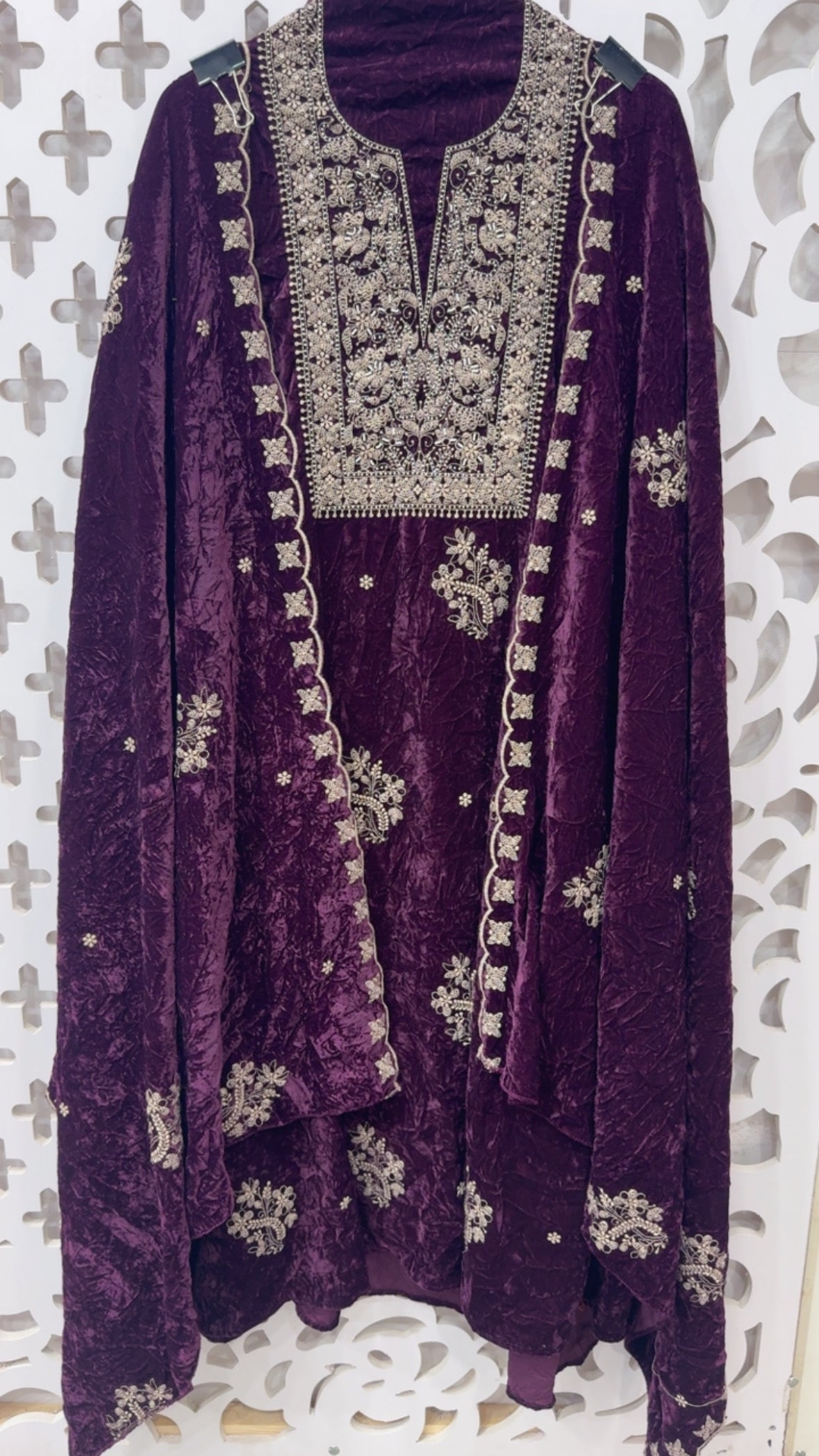 winter special soft and royal crushed velvet embroidered suit material with crushed velvet embroidered dupatta  GF845