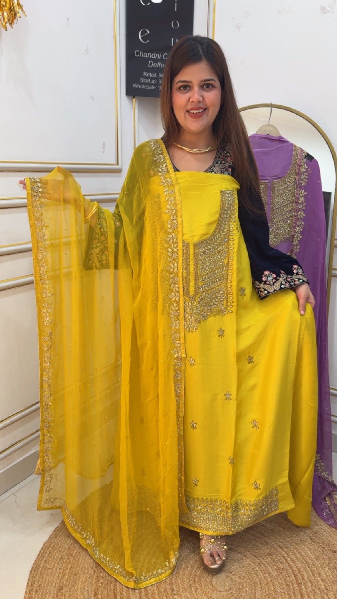 Handwork special partywear designer suit material with unique handwork detailing all over dupatta GF878