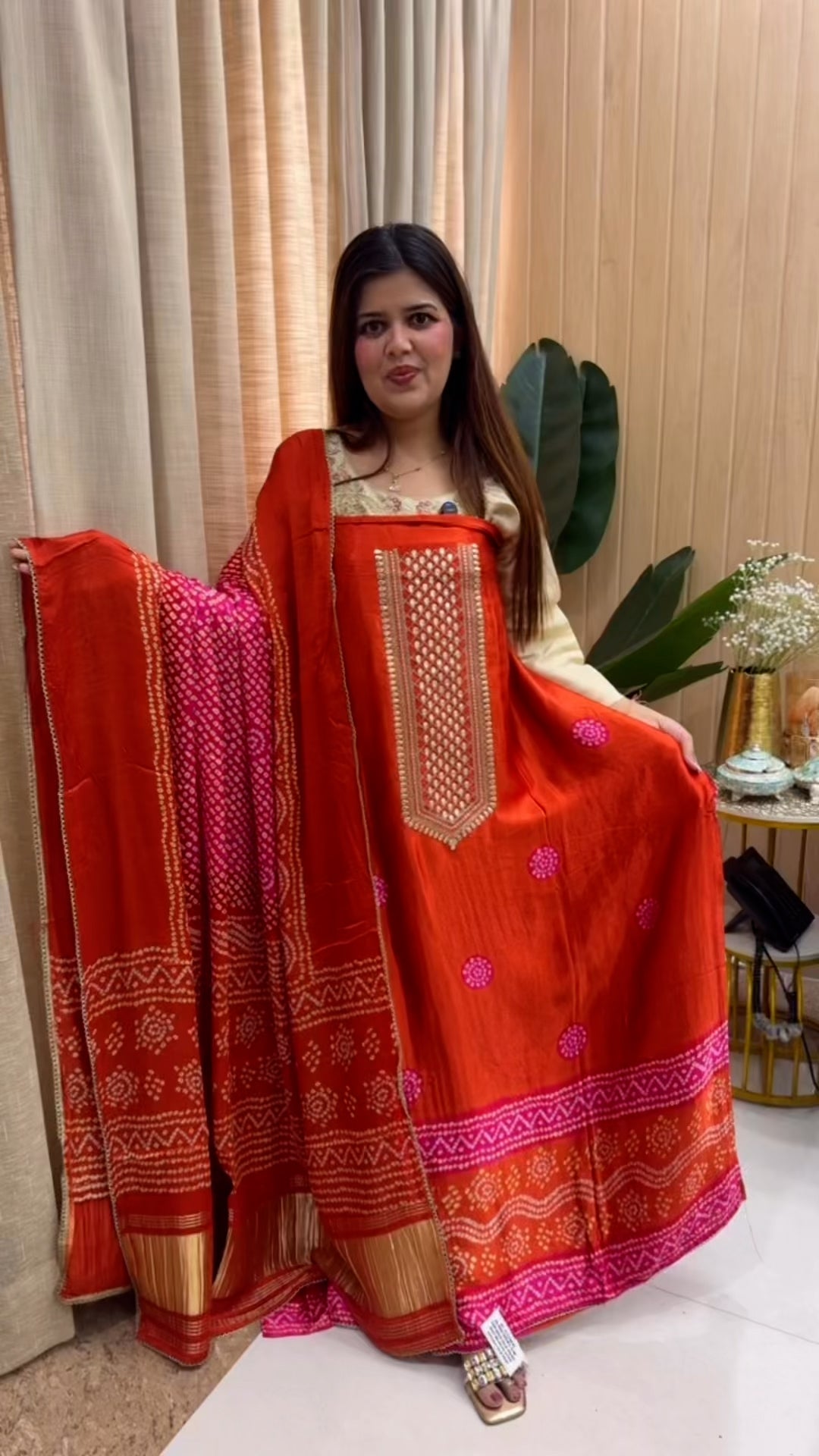 Style and elegant Moonga silk jamdhani embroidered classic suit material along with block print beautiful dupatta GF1211 Orange