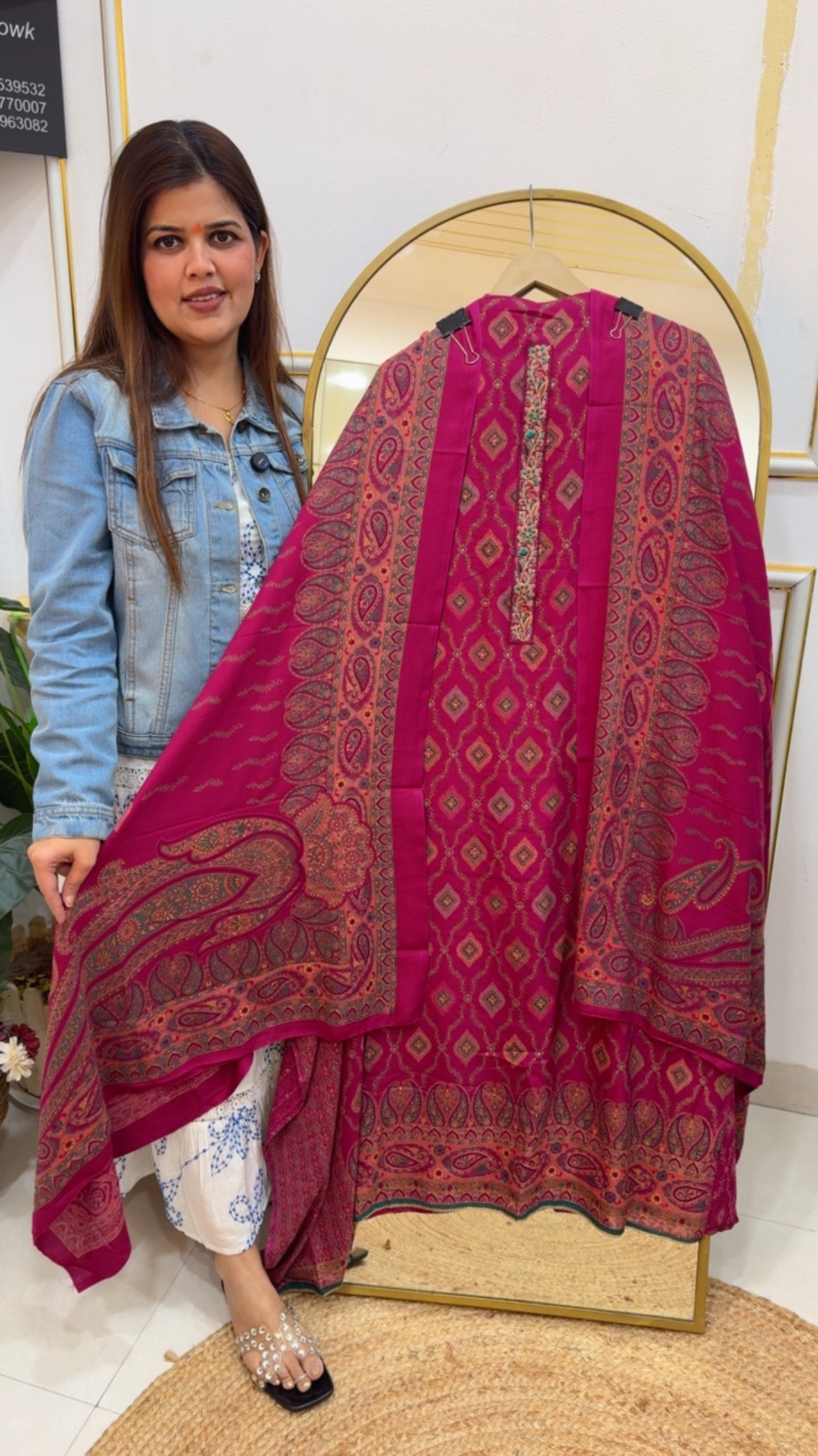 Huge demanded winter pashmina suit material with classy prints along with full length pashmina shawls and pashmina bottom GF794