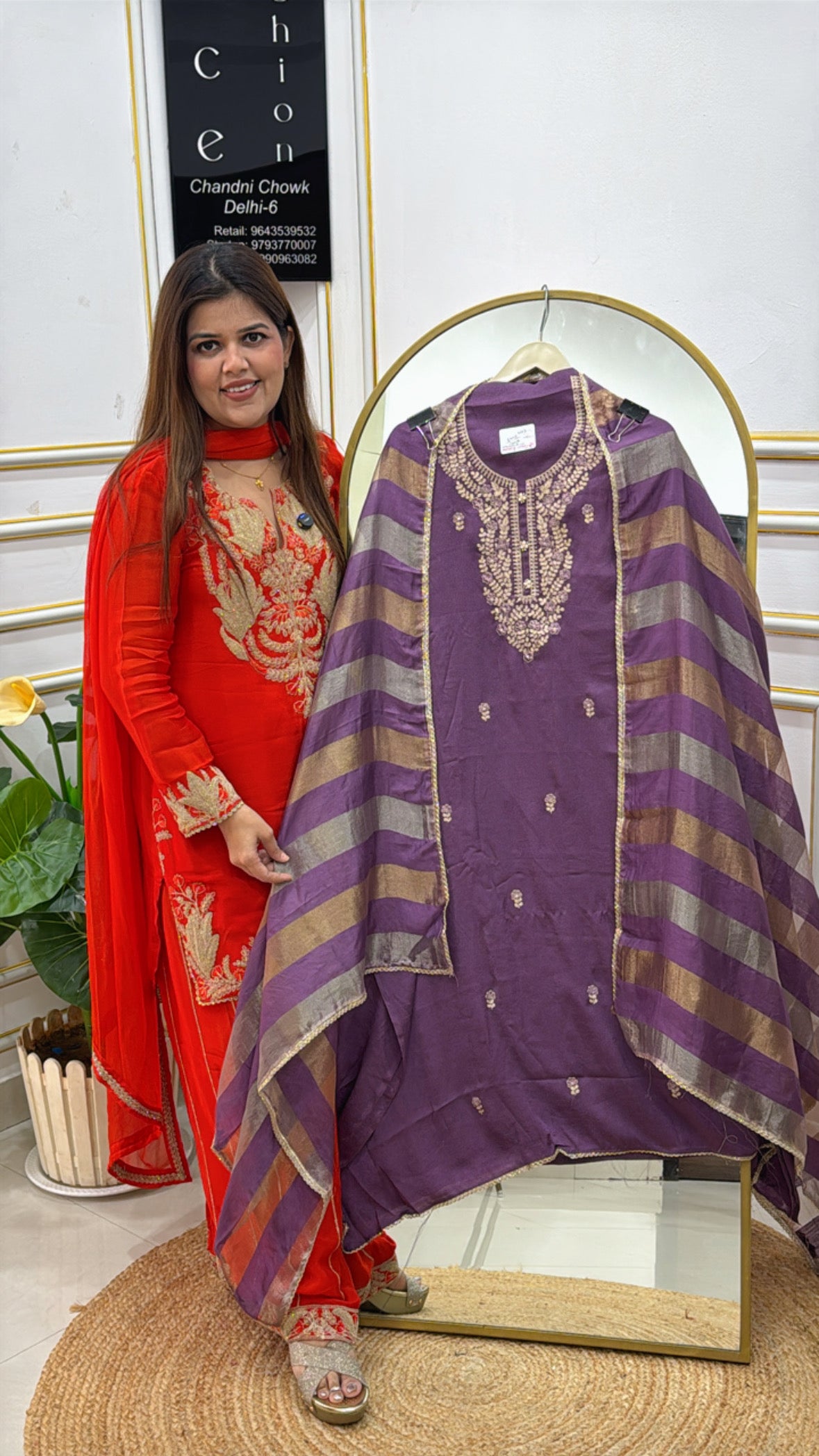 Semi partywear raw modal silk shirt with embroidered neck along with designer shimmer silk dupatta GF505