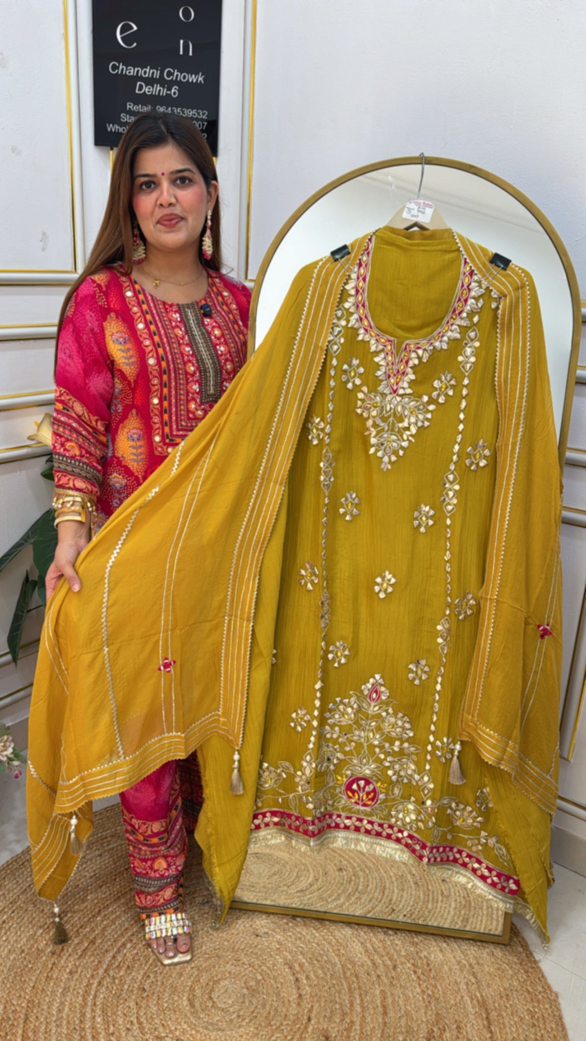 Gota patti special heavy designer premium pure gota work crushed shimmer silk suit material with designer dupatta GF642