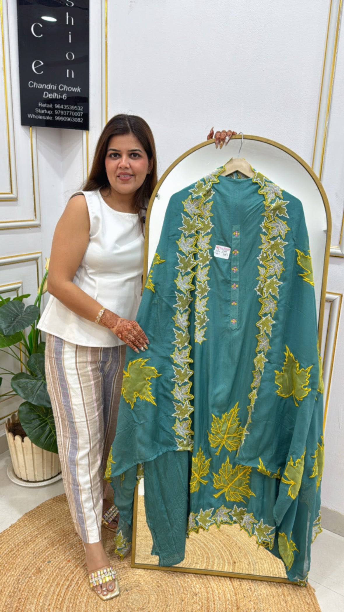 Women's Unstitched Raw Silk Suit with Applique Work &amp; Matching Organza Dupatta GF 269