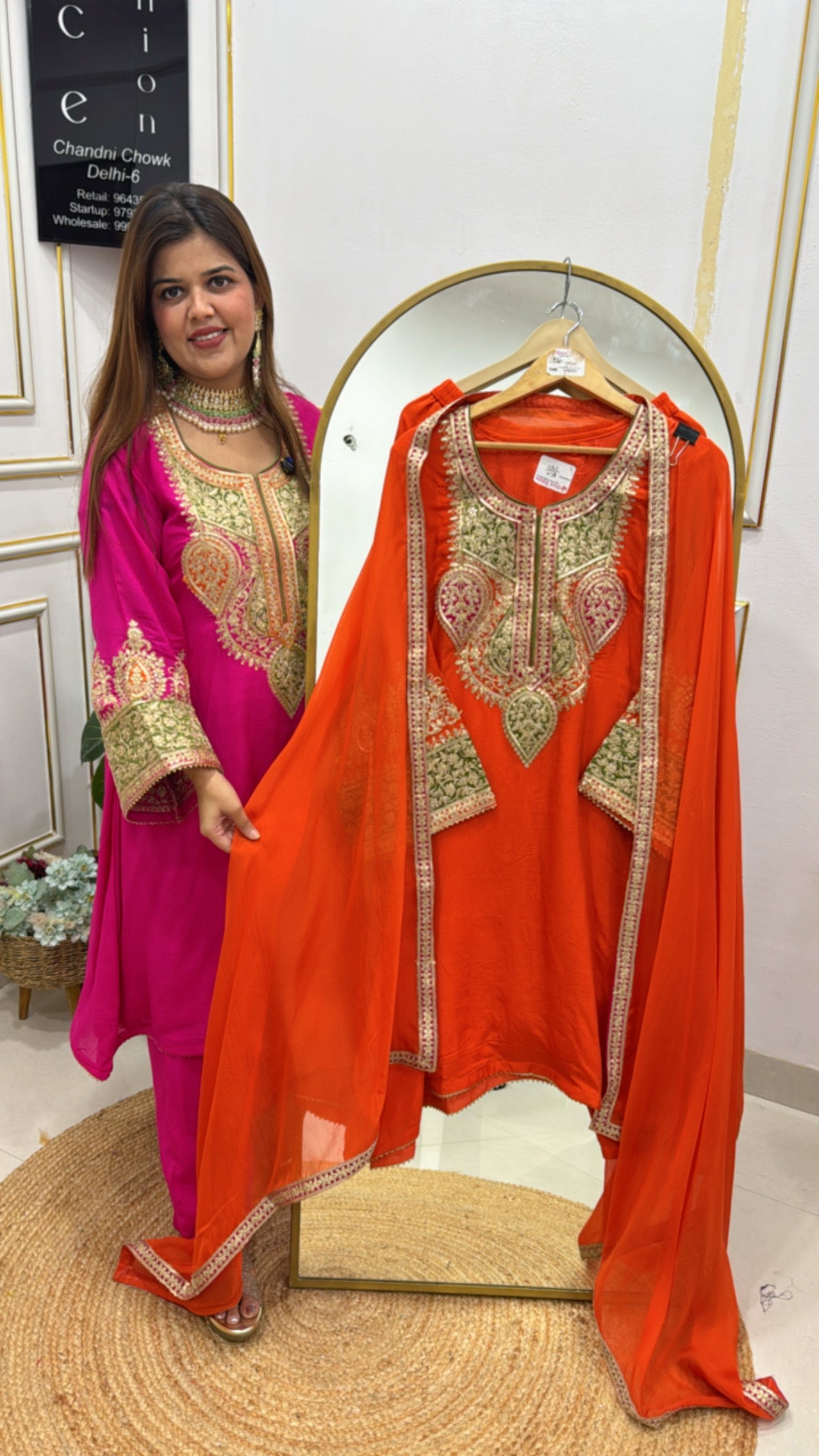 Ready to wear designer pure silk doria zardoji work all over shirt, neck, sleeves along with smart flappers and organza dupatta (fits upto size 44) GF554
