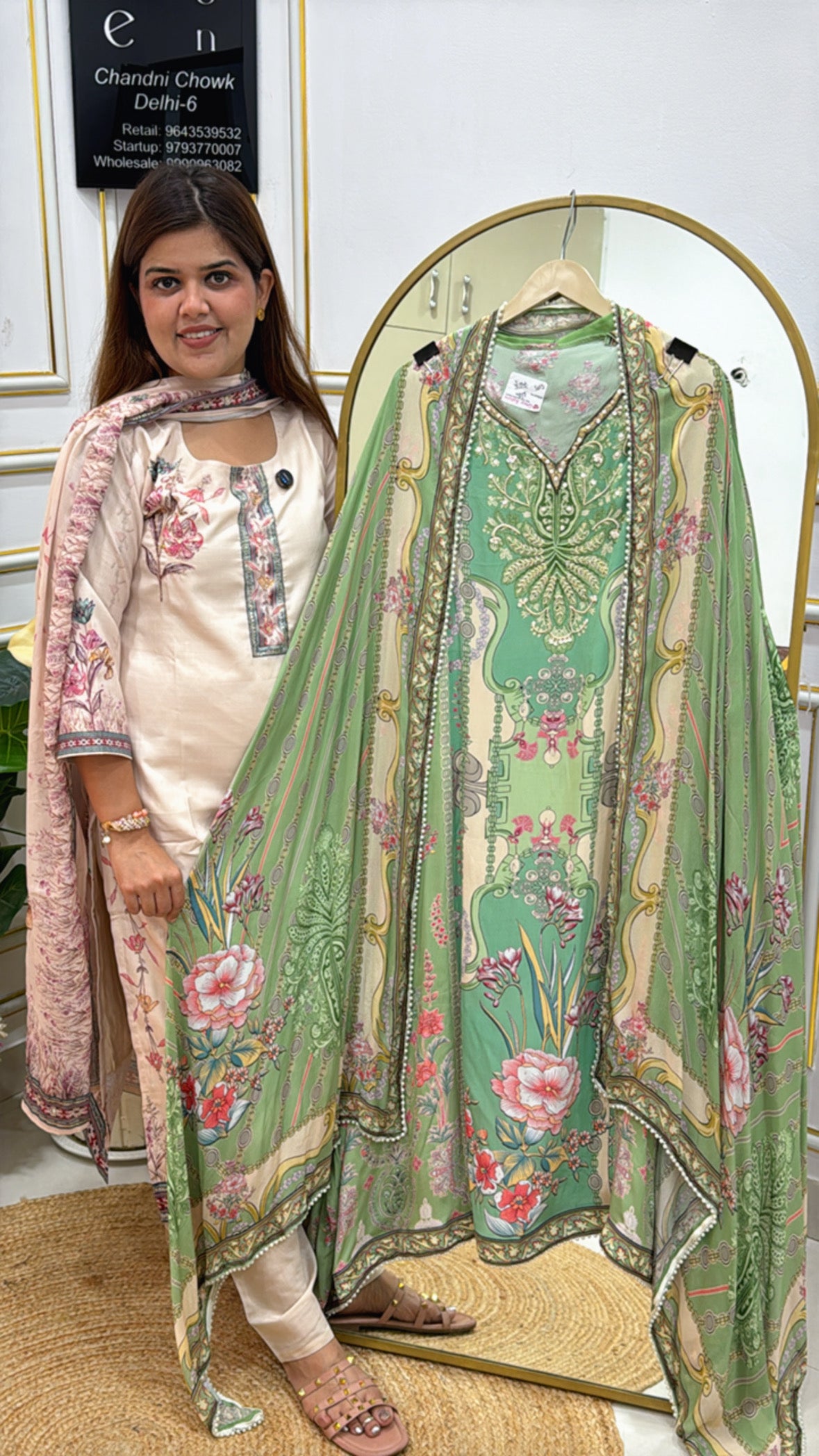 Pure Crepe Suit Material with Karachi Print, Handwork & Digital Crepe Karachi Dupatta GF 350