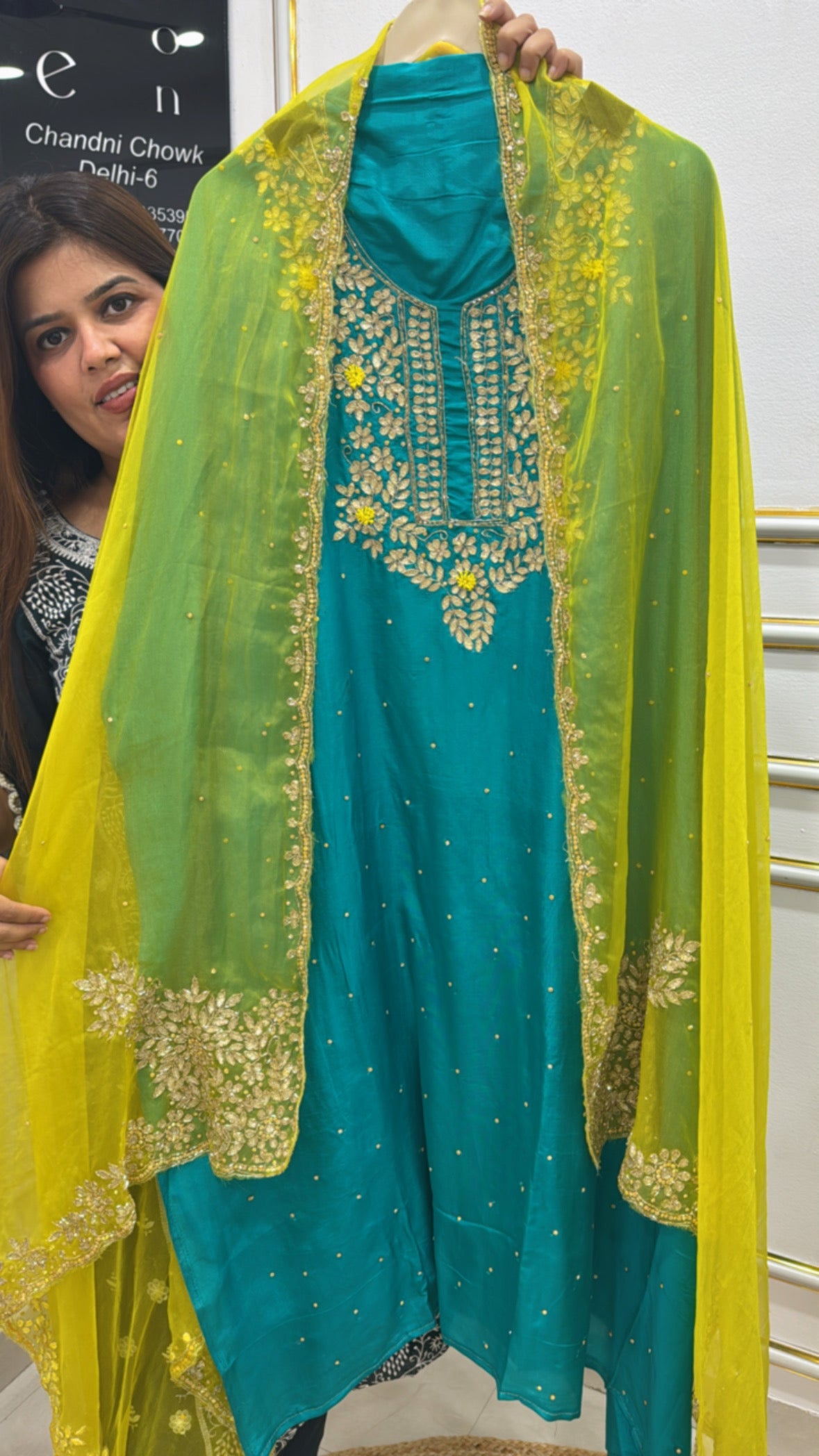 Premium Silk Suit Set with Hand Embroidery &amp; Contrasting Dupatta GF 271