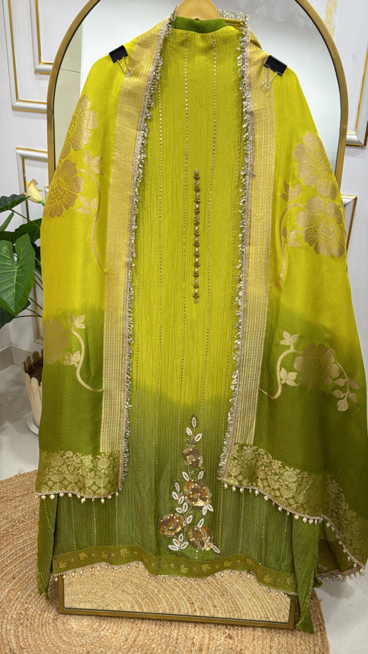 Partywear special ombre style premium handwork with pure crushed shimmer silk material along with full length designer dupatta GF 547