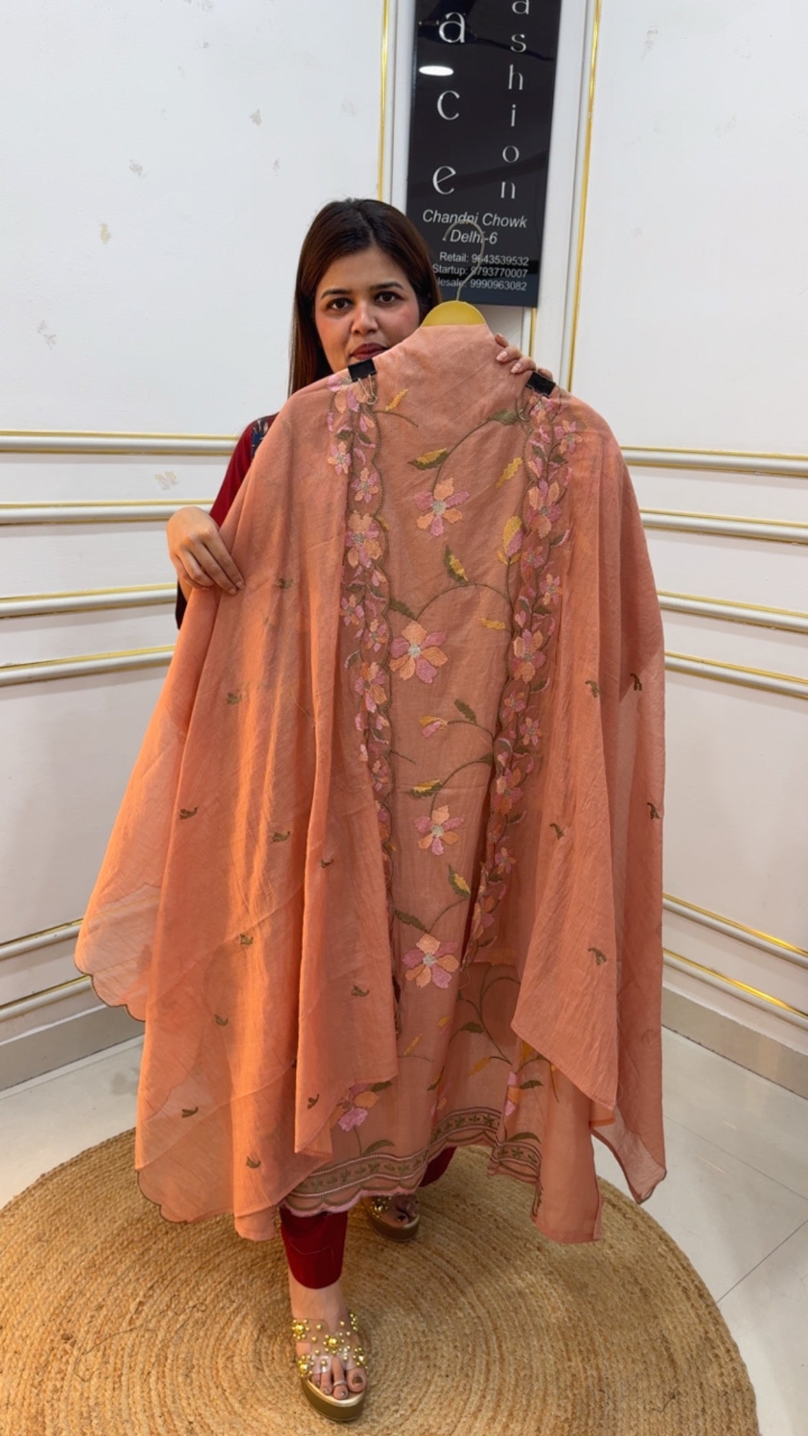 Summer special premium pure Mul French flower embroidery suit material along with Mul Mul dupatta GF1071 PEACH