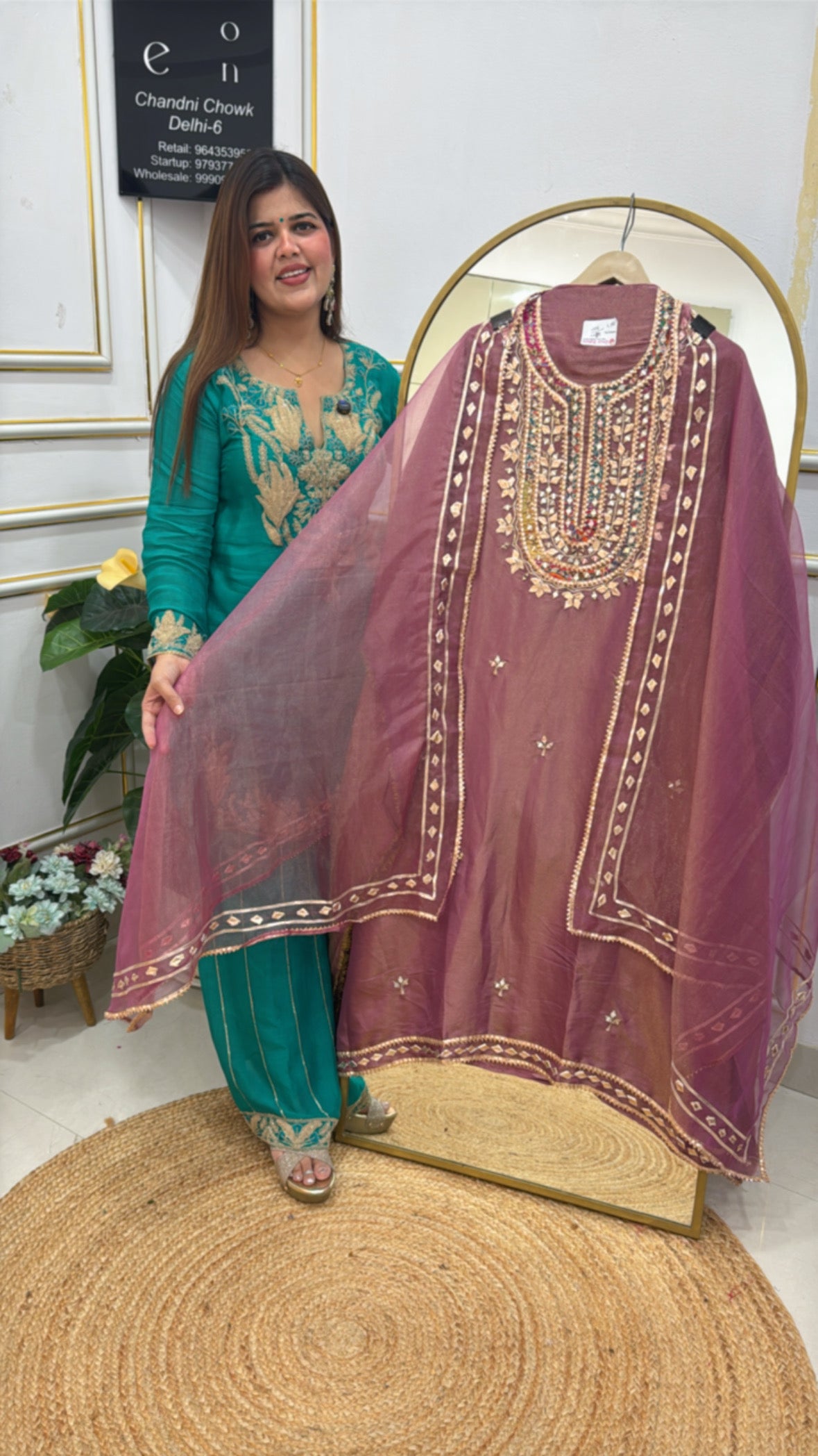 Premium pure gota work suit pure shimmer silk material with organza dupatta GF613