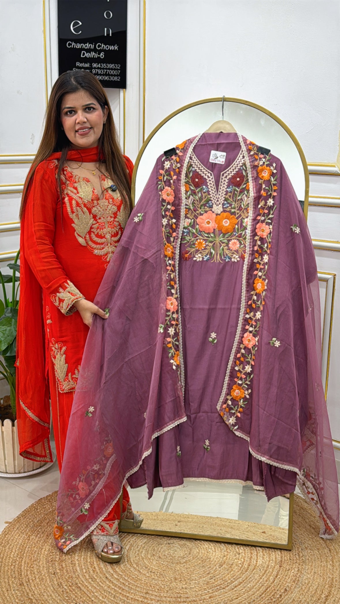 Elegant percian embroidery modal cotton suit material along with organza silk dupatta with 4 side percian embroidery GF504