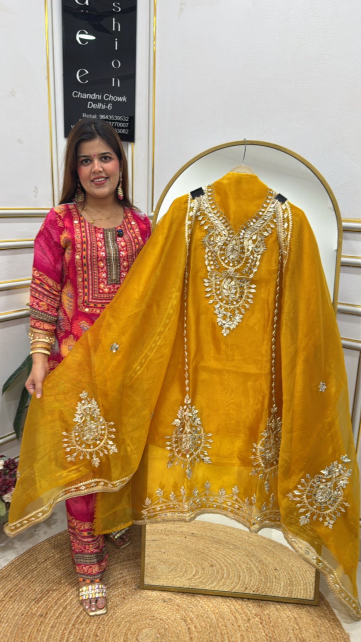 Huge demanded gota work soft tissue shimmer silk suit material with beautiful gota motive all over shirt and dupatta GF631