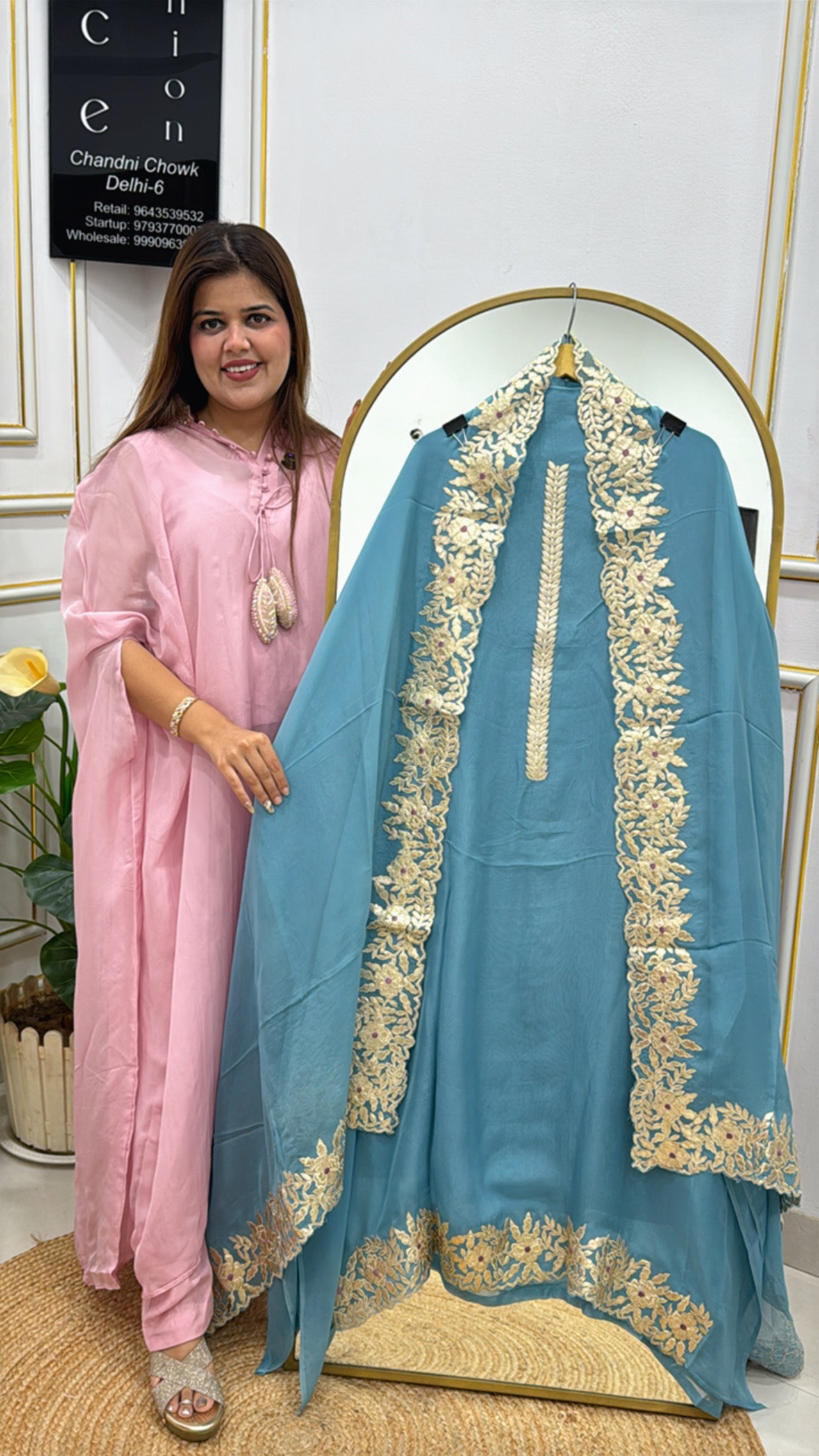 Elegant Lightweight Organza Suit with Appliqué Work GF 333