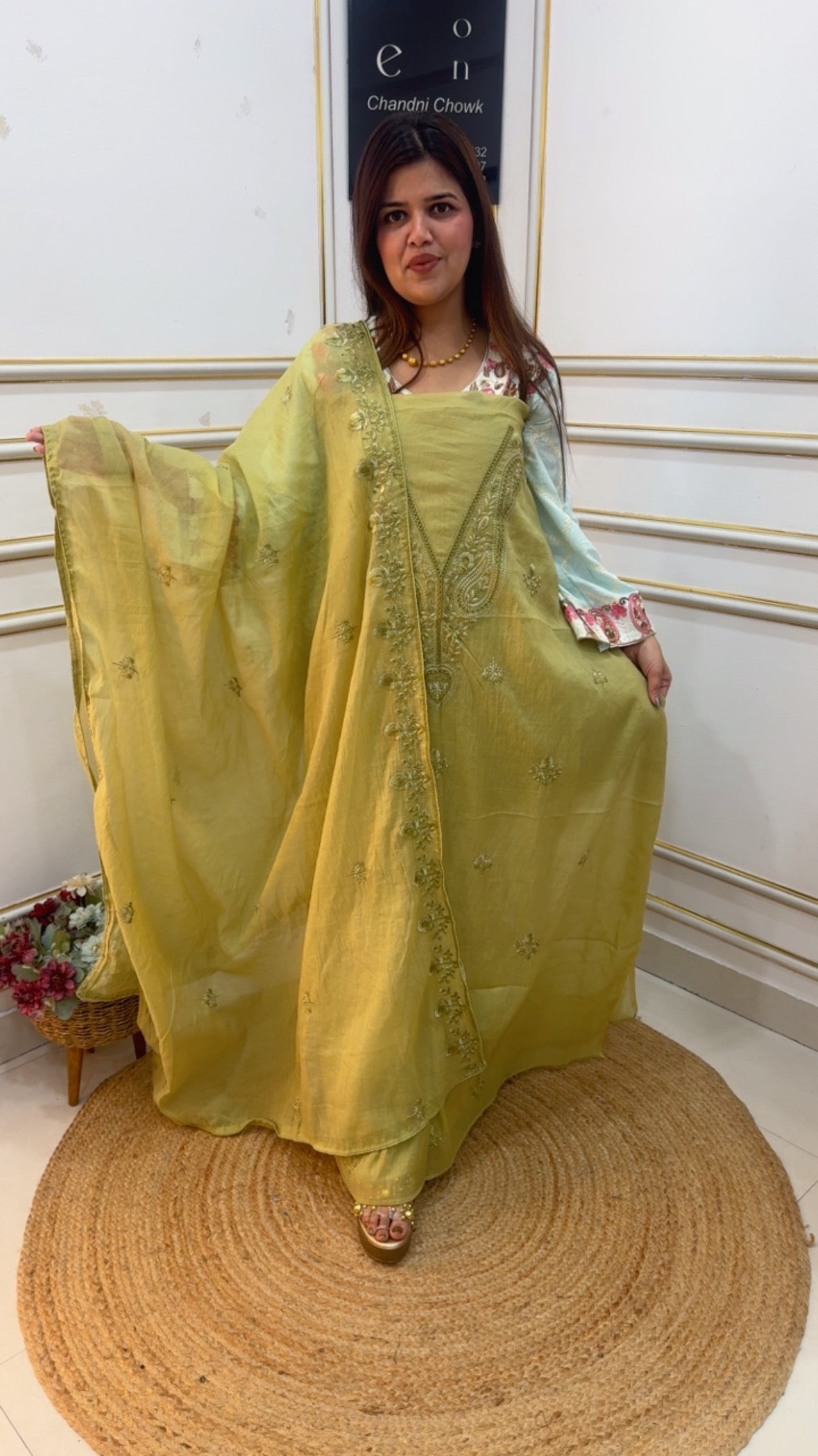 Ultra premium Mul Mul pure and elegant suit material with tone to tone embroidery all over suit material and embroidery dupatta GF1066 LIGHT YELLOW