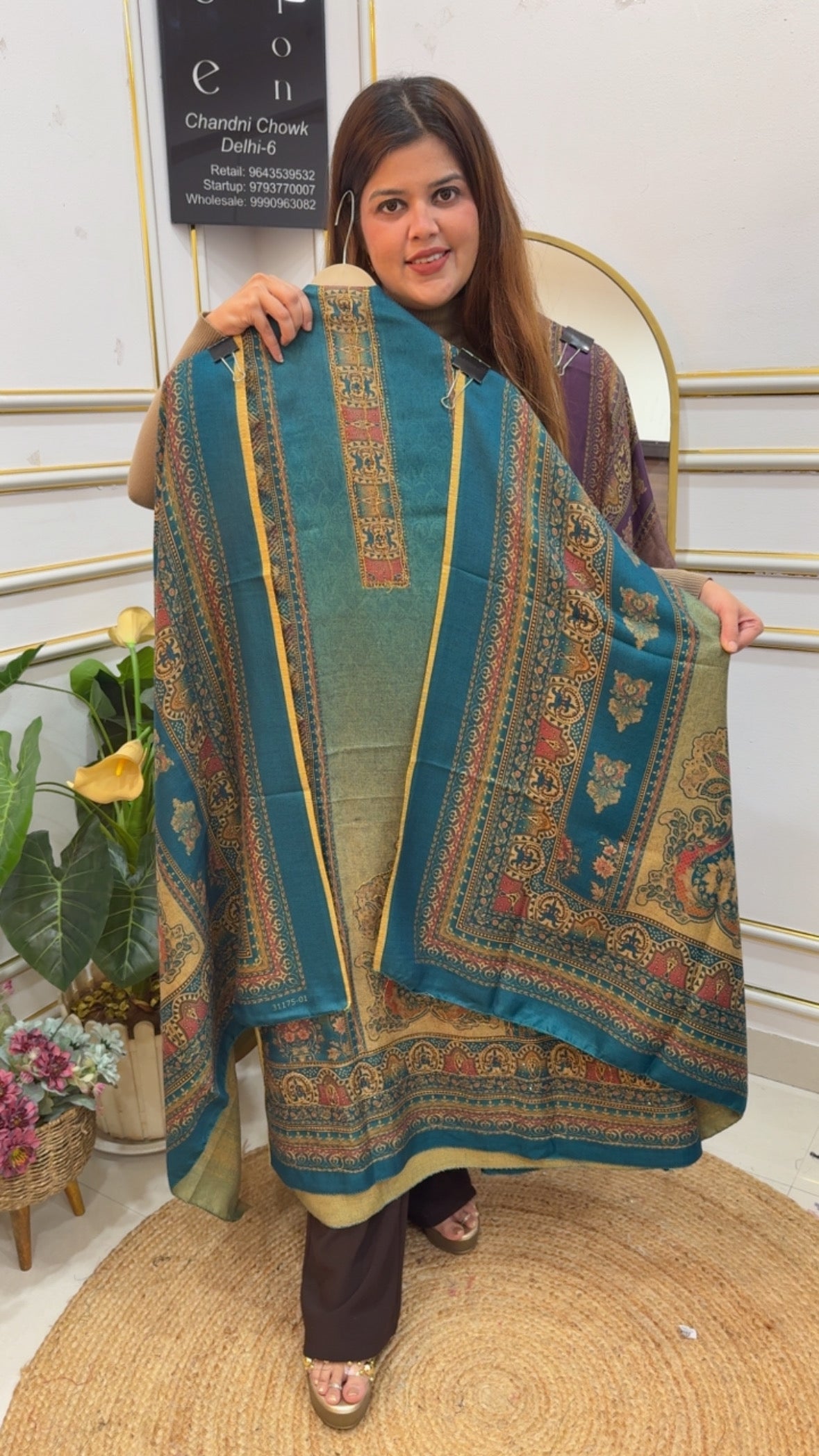 Winter pashmina warm and classy pure printed with swaroski highlighted pashmina suit material with pashmina shawl and bottom GF873
