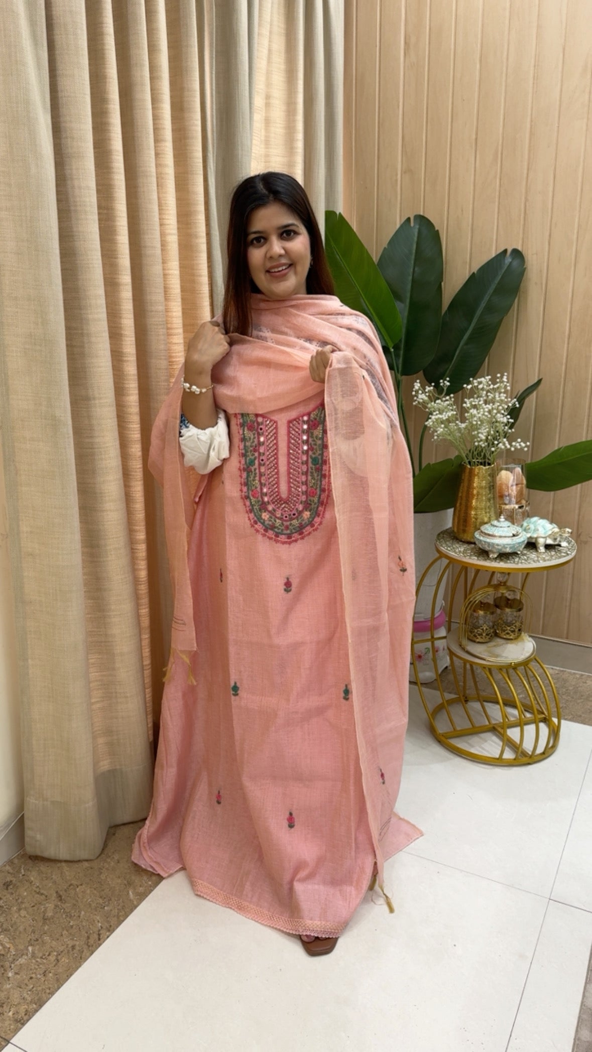 Kantha hand embroidery elegance premium and pure jamdhani Lenin suit material along with beautiful jamdhani dupatta GF1189