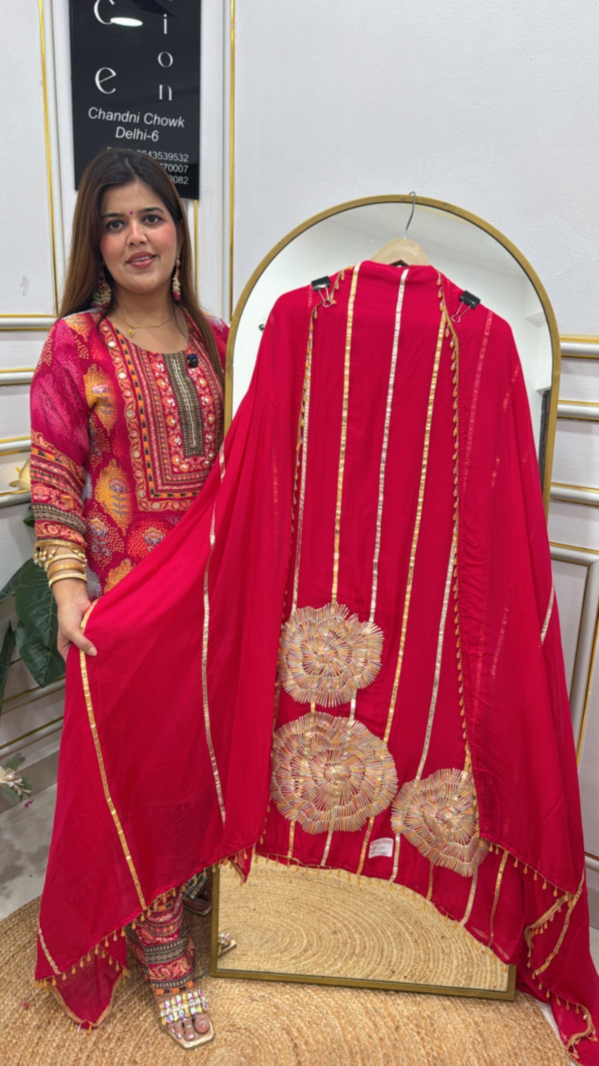 Gota work special super light weighted pure organza silk suit material with organza dupatta all over crystal lace detailing GF637