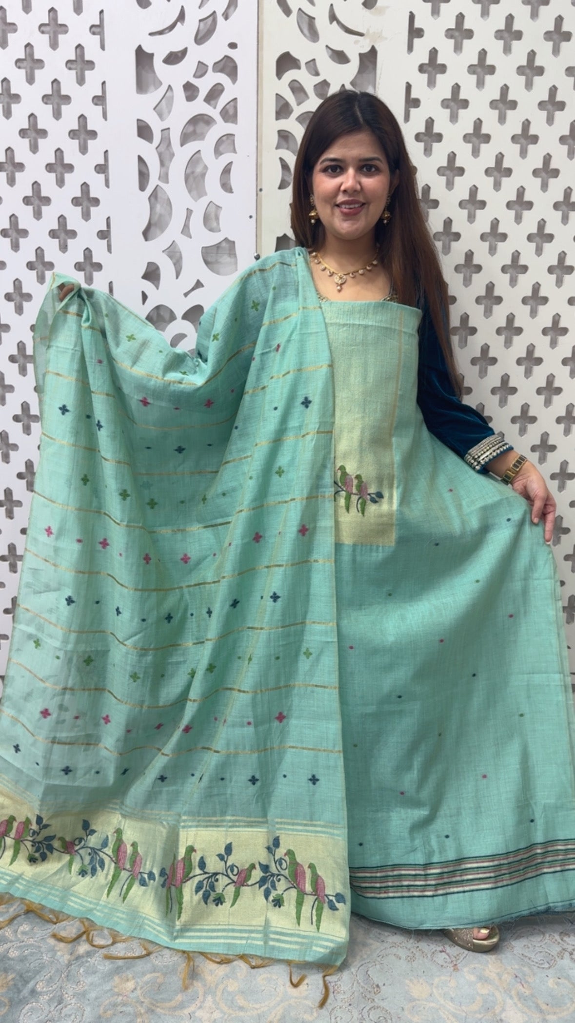 Premium pure  Best Seller Moonga silk weaved jamdhani suit mate with Moonga silk dupatta full weaved GF858