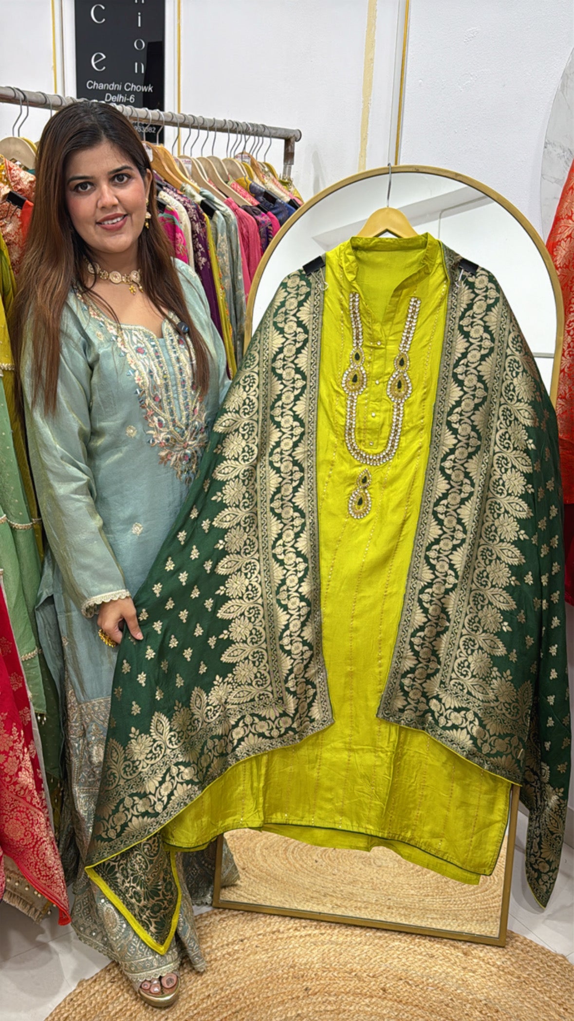 Karwa Chauth special best seller pure kundan designer silk suit material with contrasty banarasi silk dupatta GF566