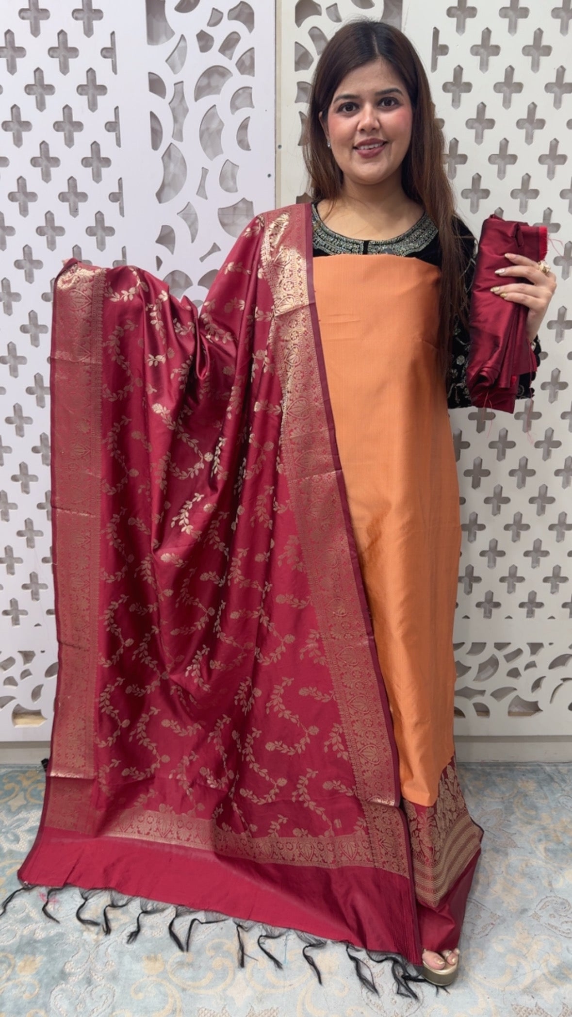 Full wedding vibes elegant and royal pure Mysore silk suit material with Mysore silk premium dupatta GF850