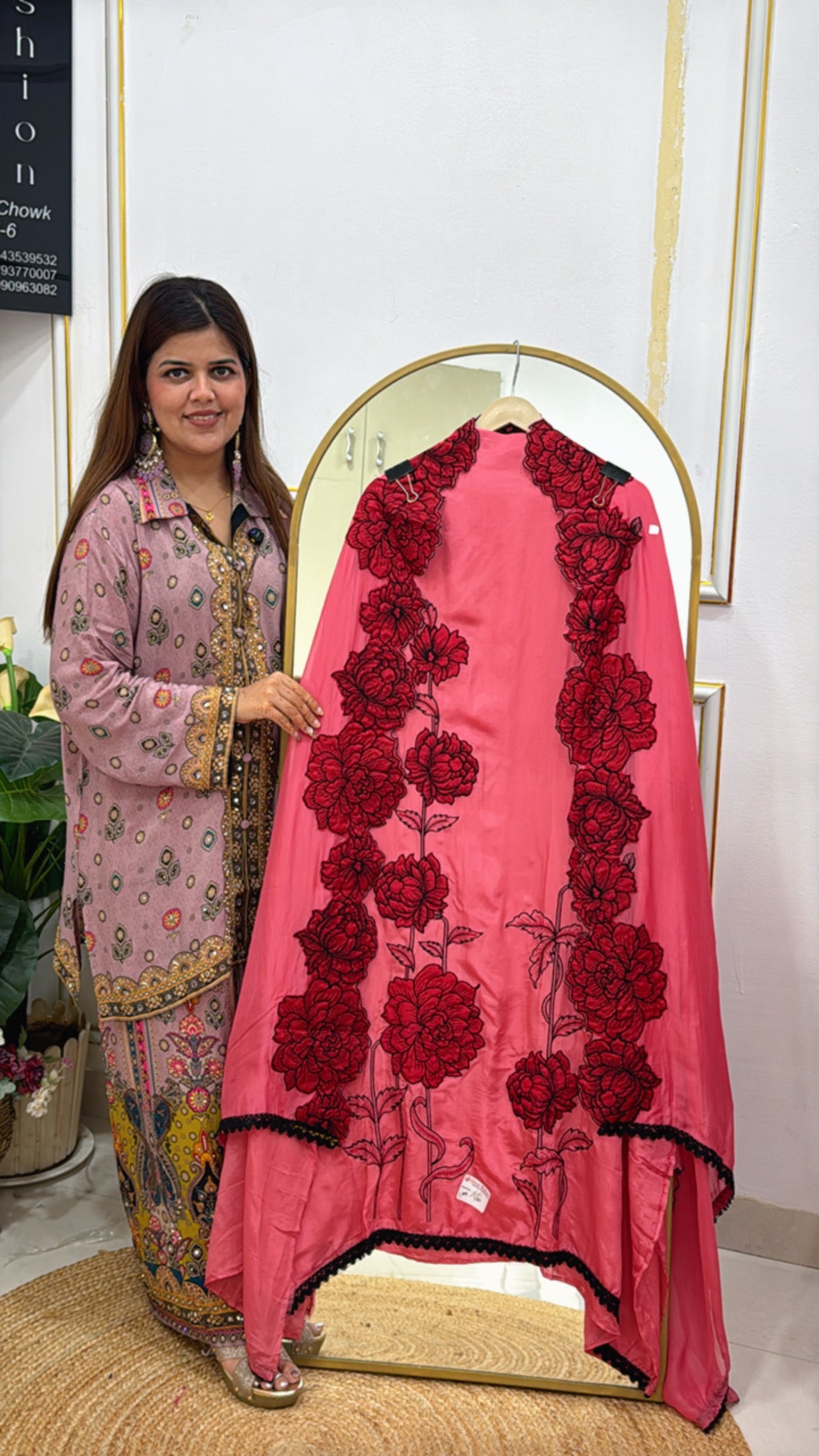 High-Demand Pure Crepe Suit Set with Rose-Scalloped Dupatta GF 437