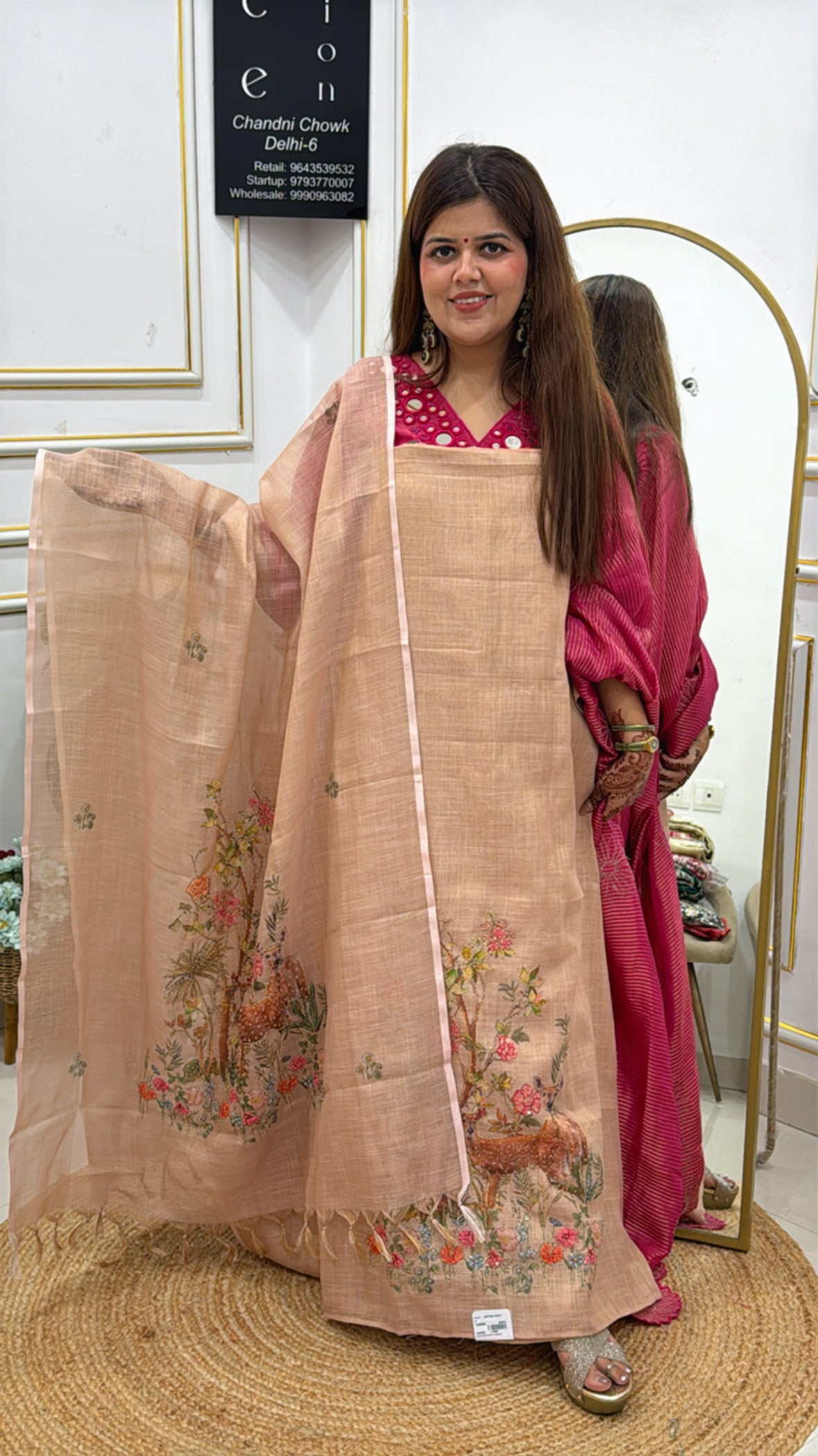Pure Linen Silk Handcrafted Appliqué Designer Suit Material GF 377