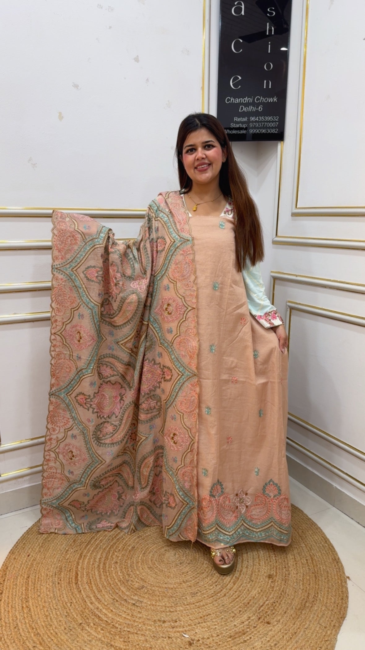 Best seller Mul Mul cotton super classy suit material along with full embroidery royal premium embroidered dupatta work GF1134 Soft Peach Nude