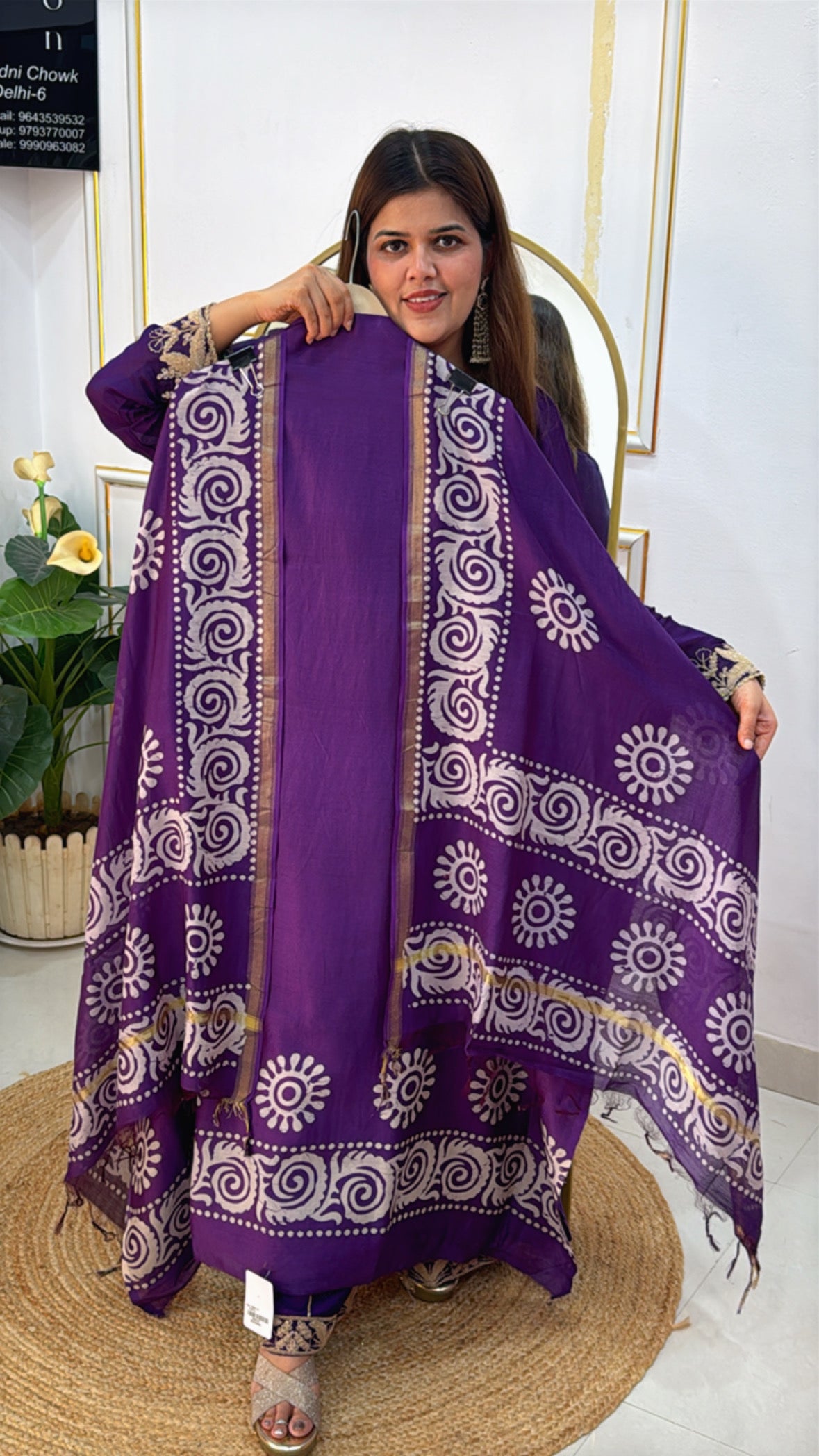 Premium Pure 60gm Mul Chanderi Suit Material with Organic Block Print GF 453