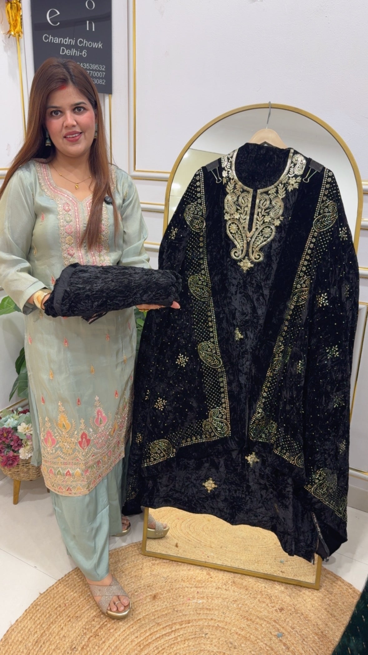 Partywear wear velvet suit material premium detailing of hand peeta  Doris work all over shirt material along with luxury Mukesh work dupatta with premium pure quality velvet bottom GF771