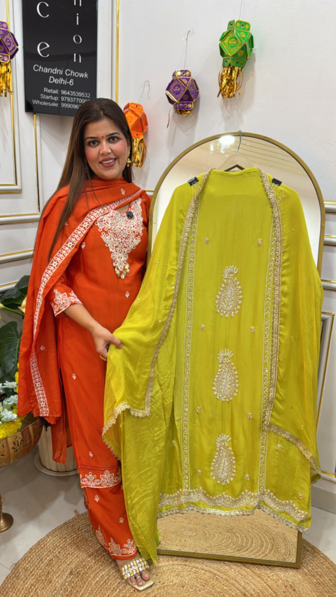 Handwork special premium crepe material suit material handwork motif all over shirt with chiffon dupatta GF672