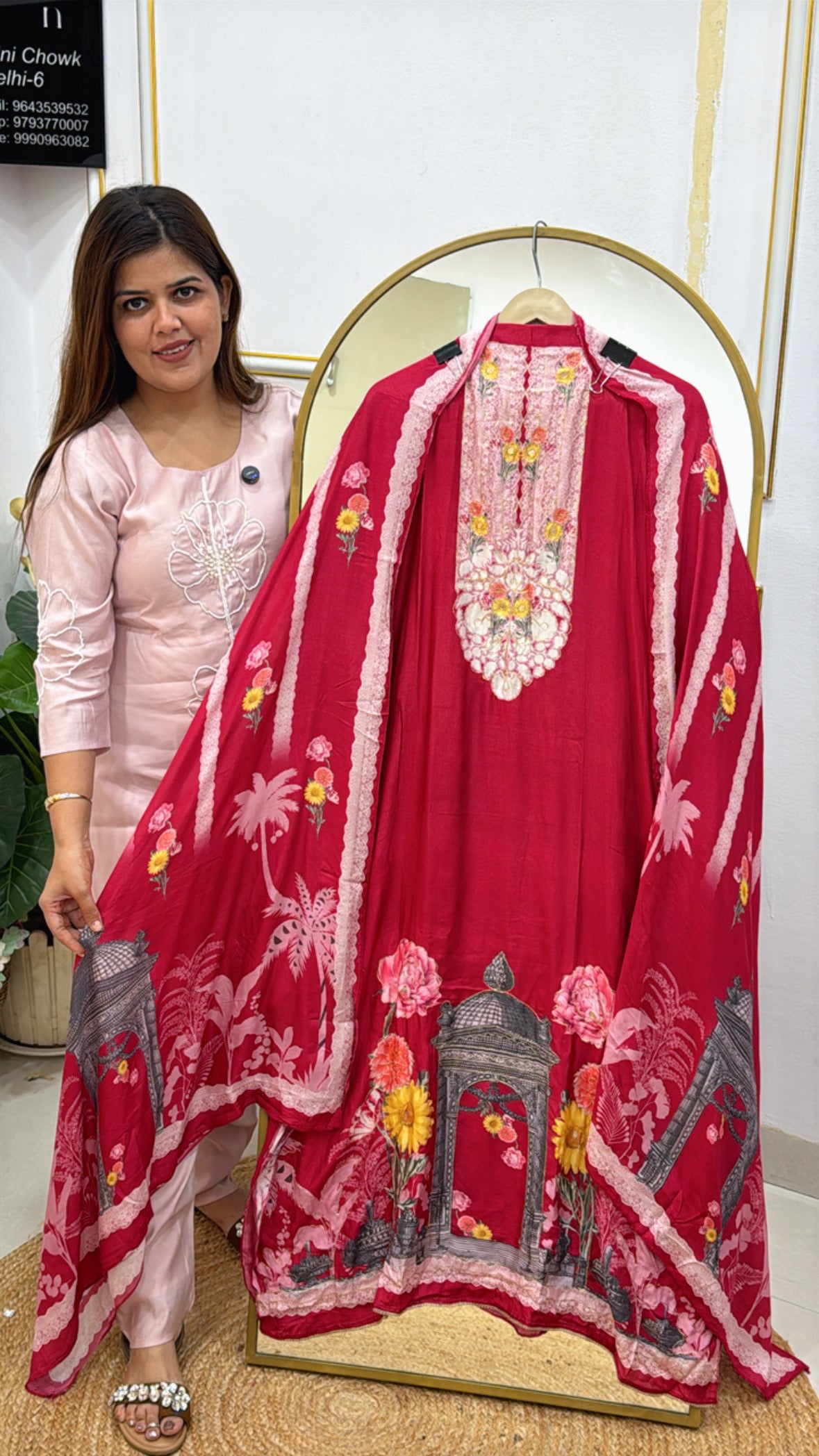 Best Seller Pure Karachi Muslin Front &amp; Back Printed Shirt Material with Designer Muslin Dupatta GF 463