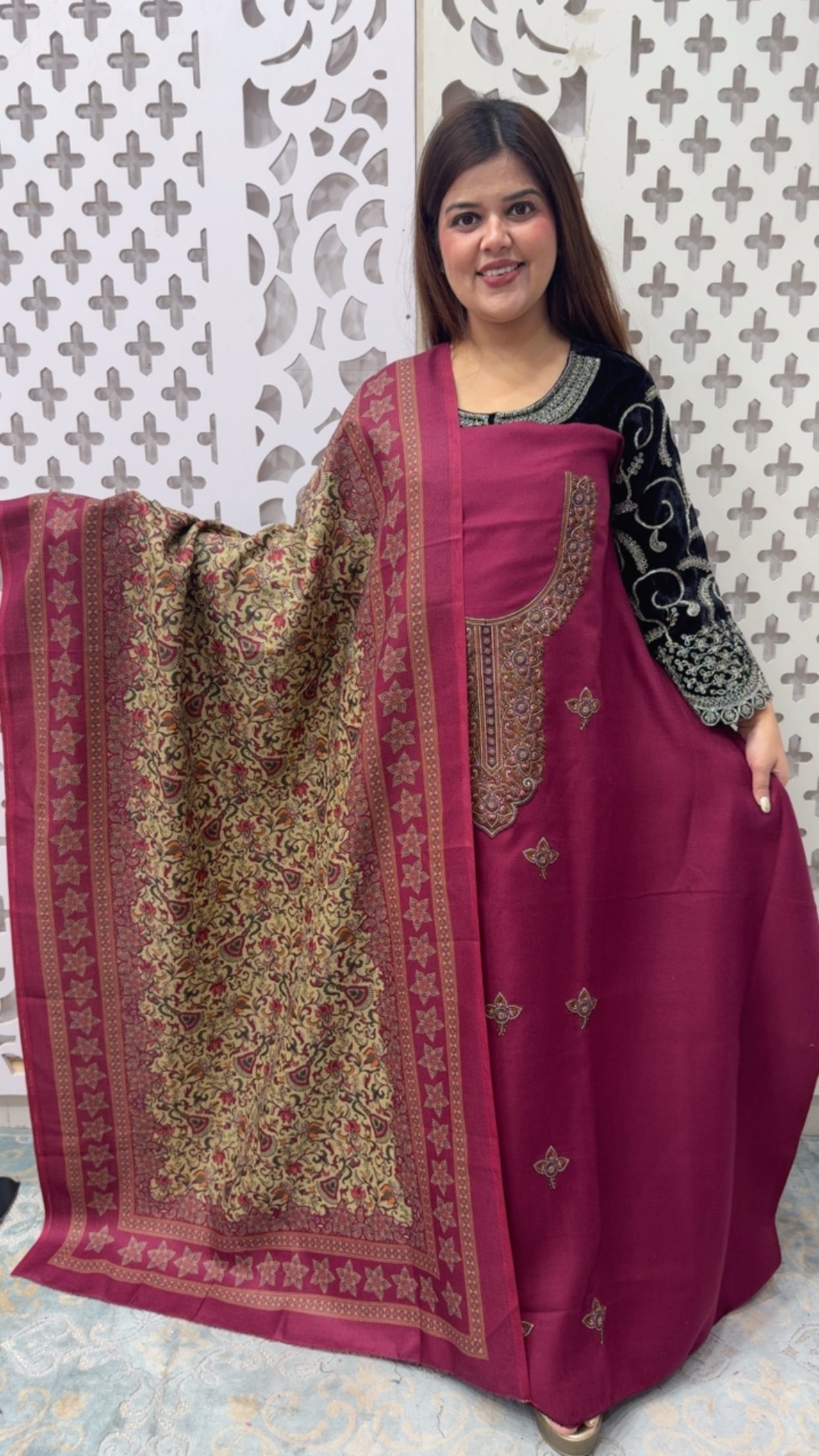 Winter special Kashmiri embroidery pure and warm pashmina suit material along with Kani printed unique pashmina shawls GF849