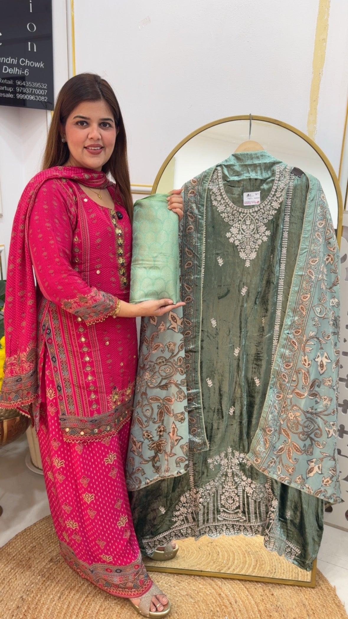 Premium pure designer velvet suit material with brocket dupatta along with brocket silk bottom GF713