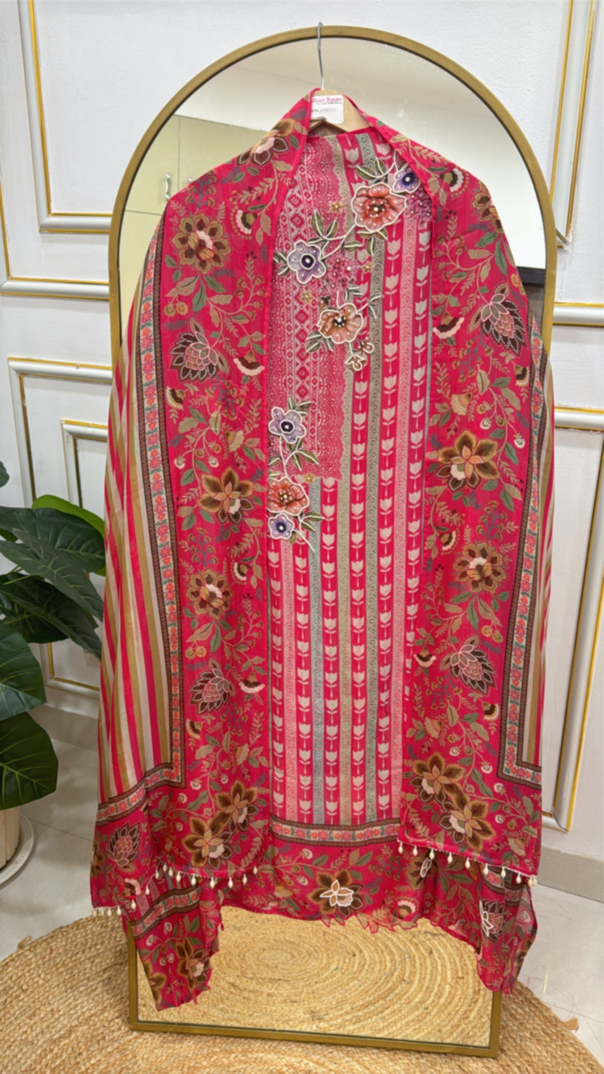 Premium Printed Organza Suit with Striped Dupatta GF 340