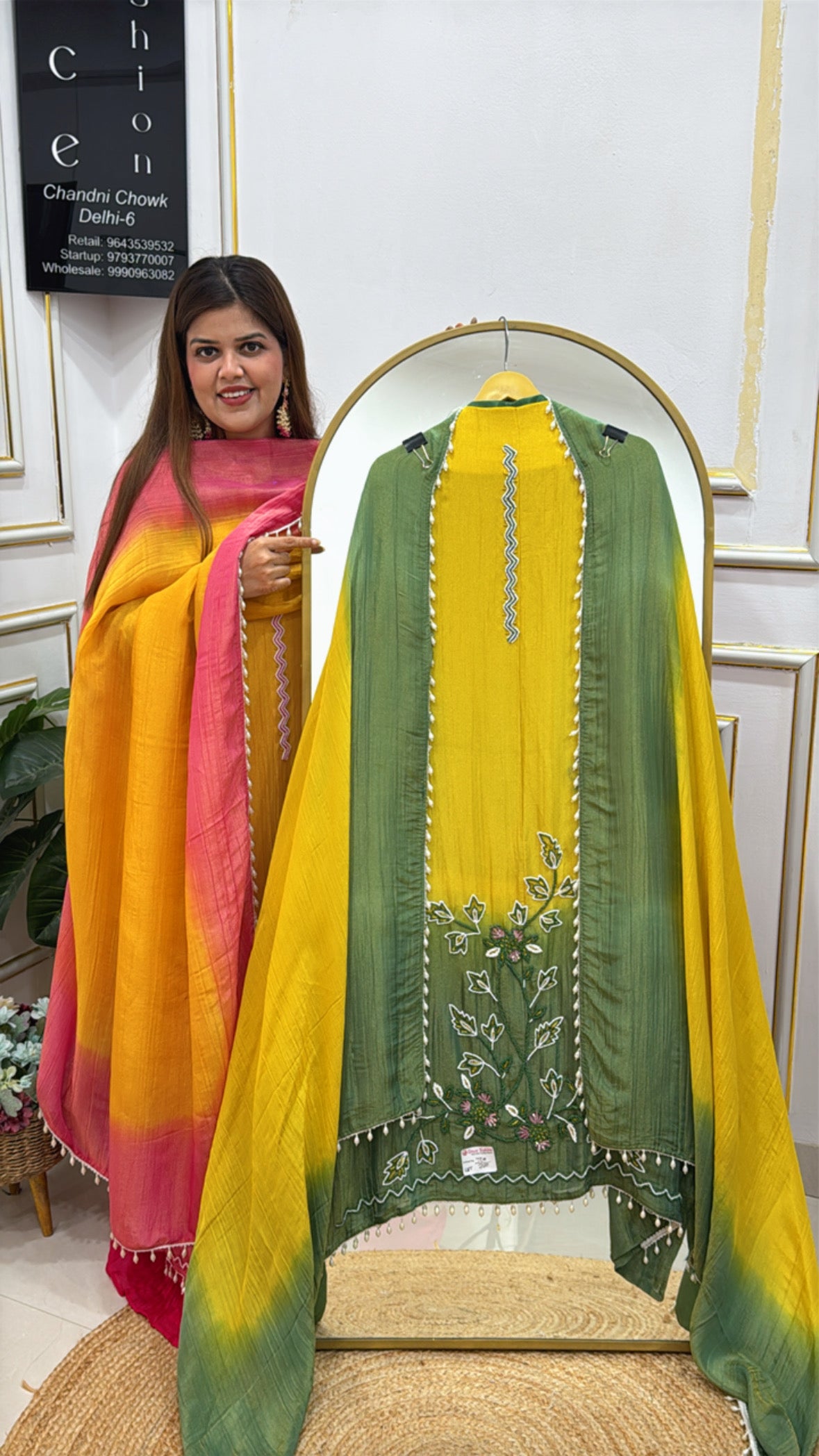 Partywear Special Pure Crushed Shimmer Silk Ombre Suit Material with Heavy Crushed Ombre Dupatta GF 443