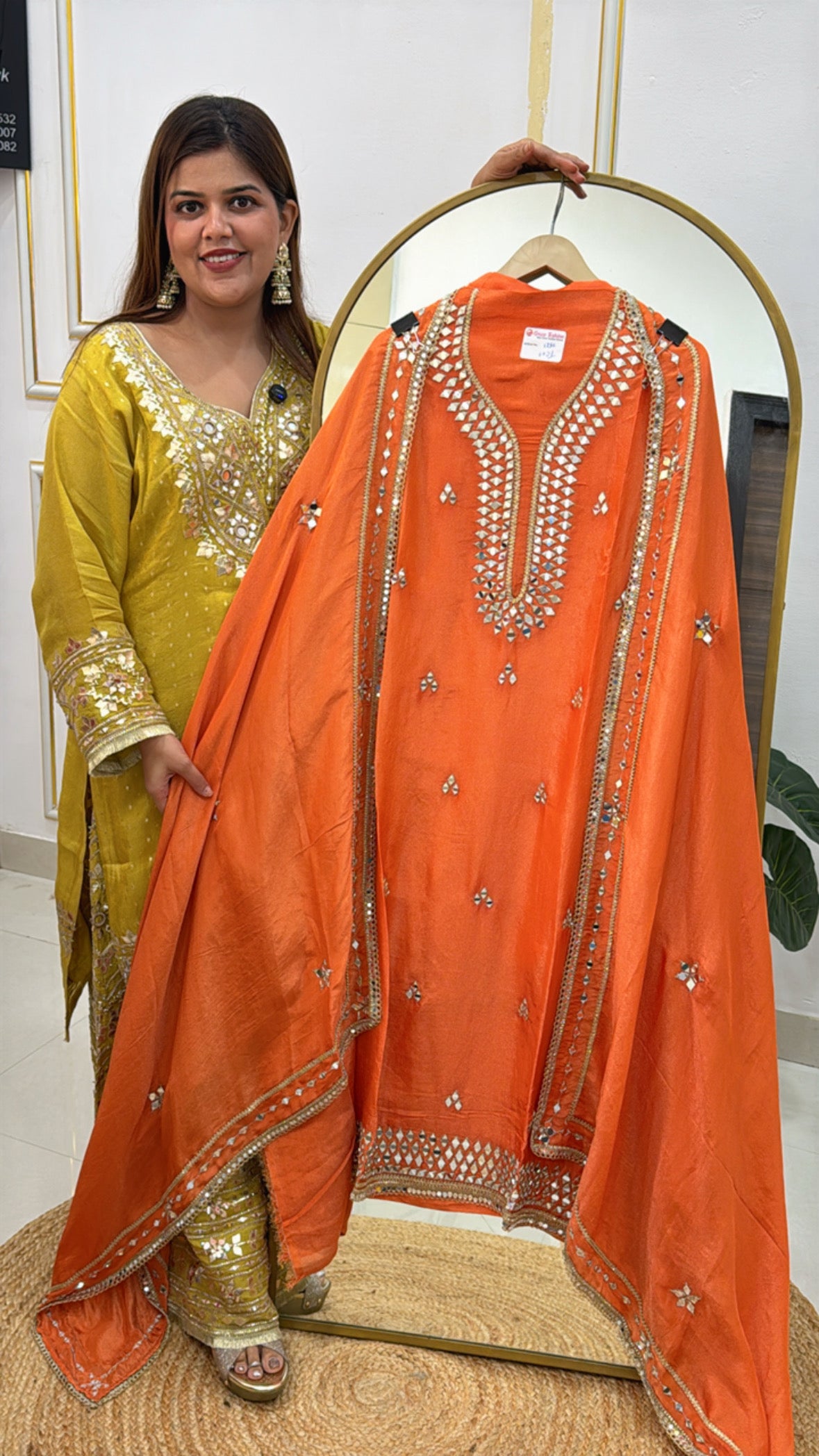 Best Seller Shimmer Silk Suit – Mirror Detailing & Matching Dupatta GF 482