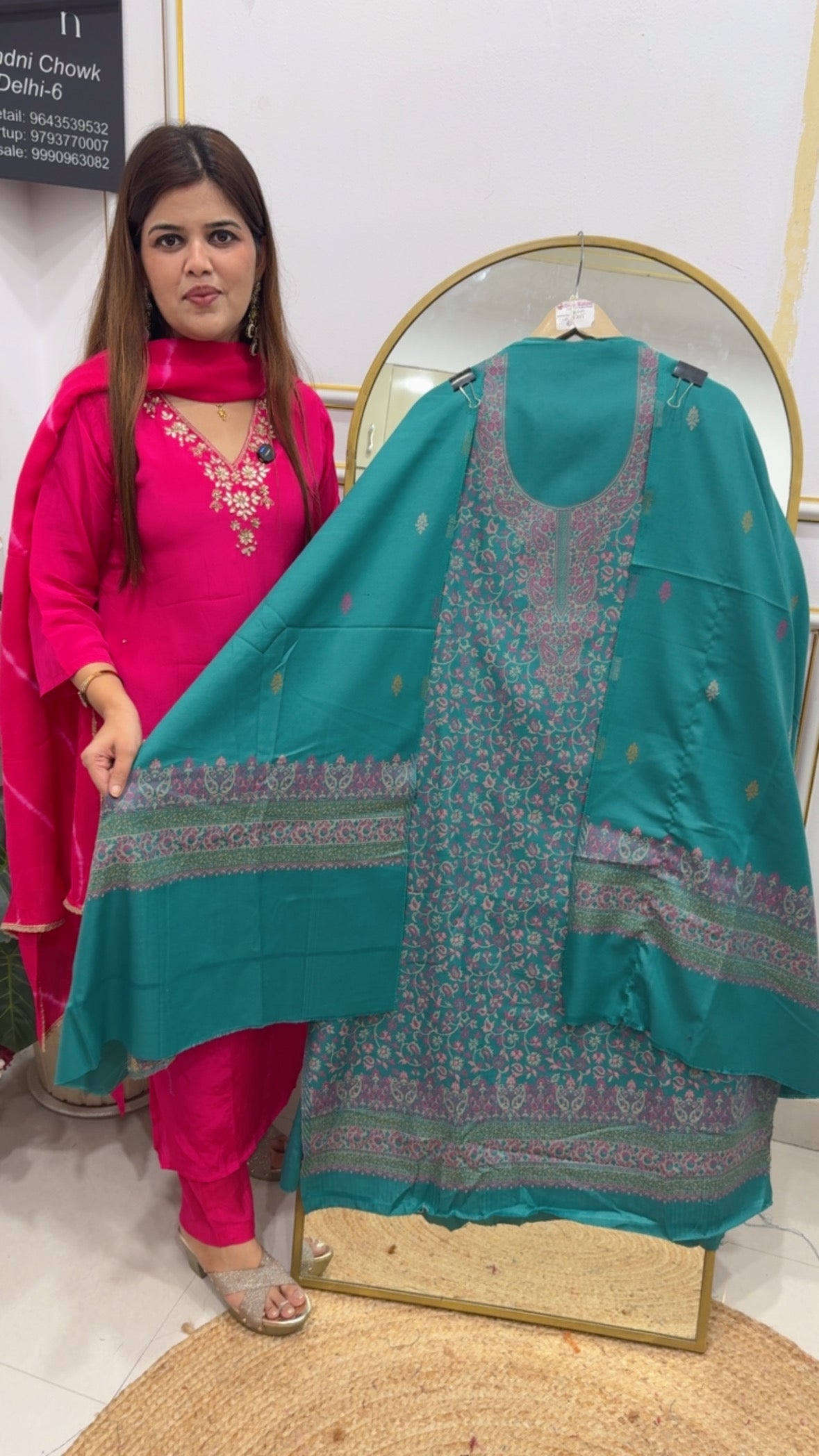 Winter pashmina premium kani printed self weaved pashmina shirt with pashmina duapatta with self weaved pashmina bottom GF789