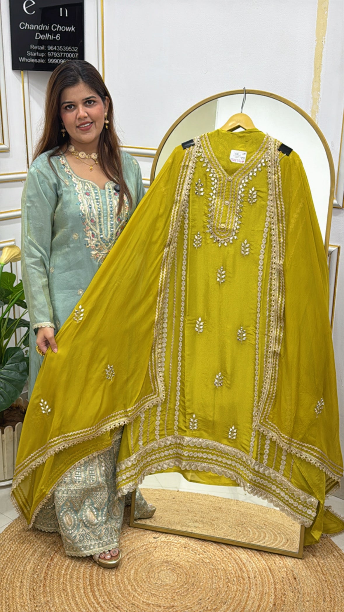 Festival special pure shimmer silk suit material along with latest mirror and gota detailing  GF560