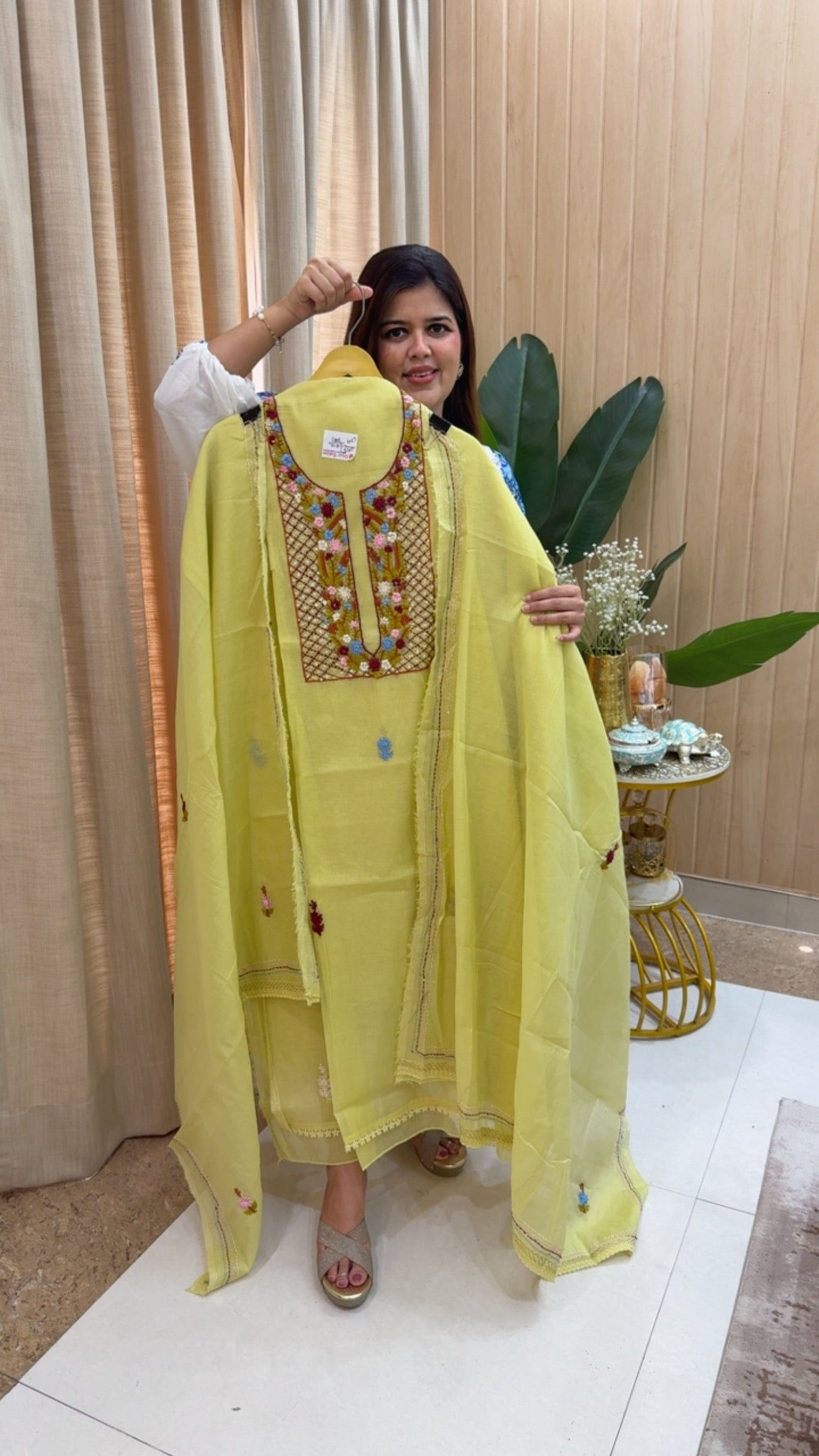 Premium quality Kantha handmade embroidered Mul Mul suit material along with premium Mul Mul dupatta GF1188
