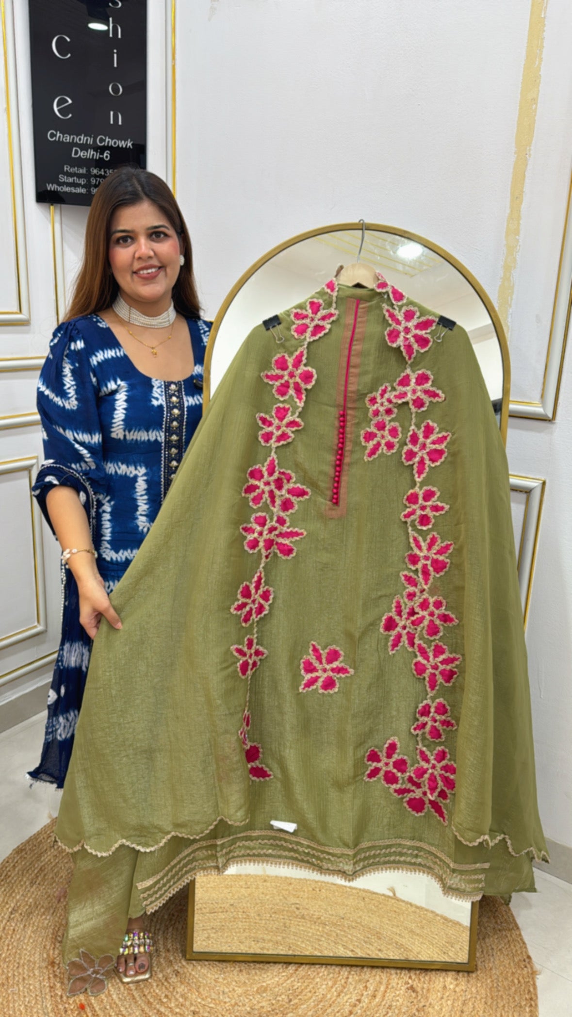 Elegant and designer pure crushed shimmer silk suit material along with cutwork scalp detailing all over shirt and dupatta GF572