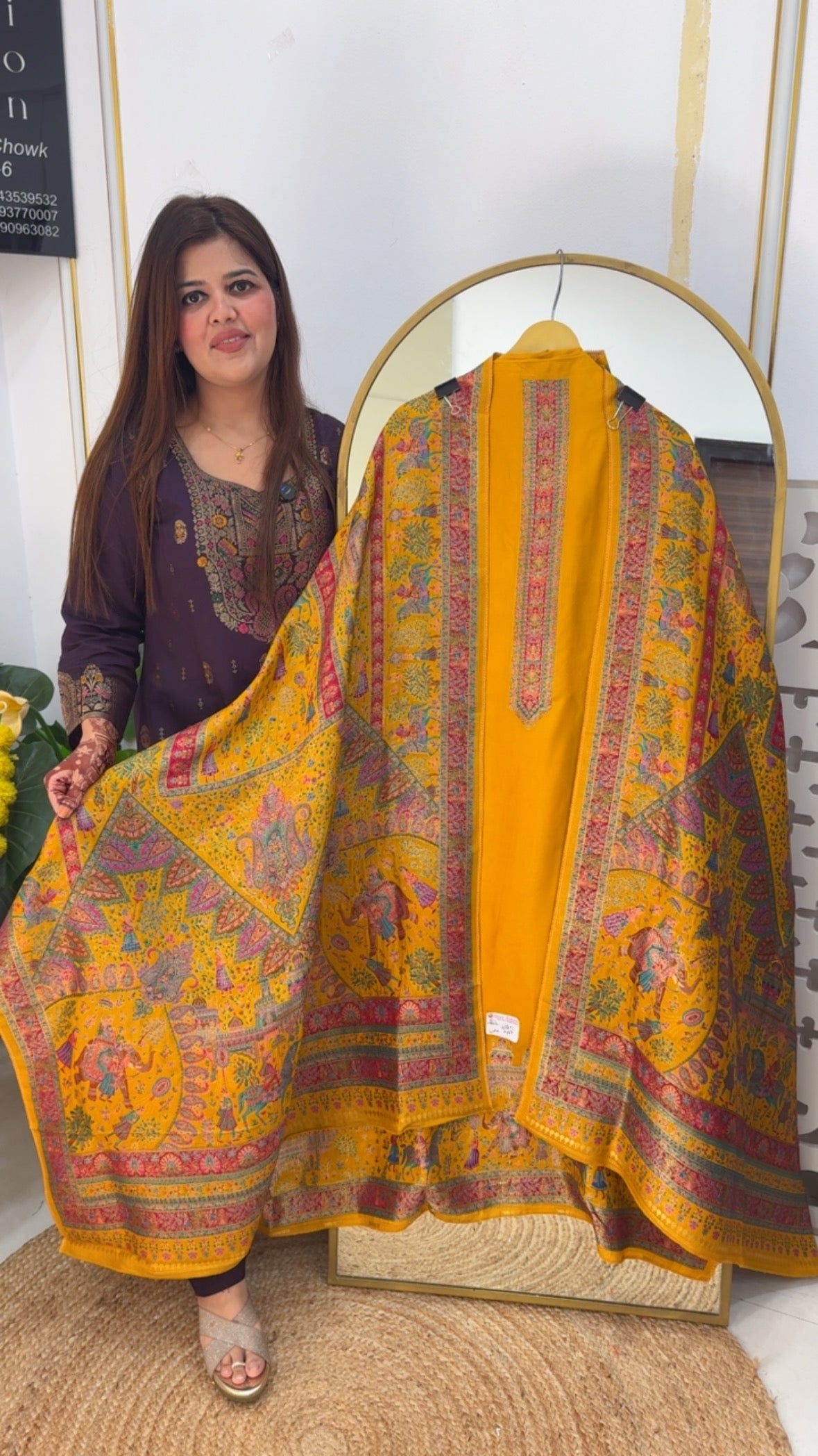 Pure Jacquard Gold Weaved Premium Suit Material with Vintage Mughlai Prints & Full Jacquard Dupatta GF 743