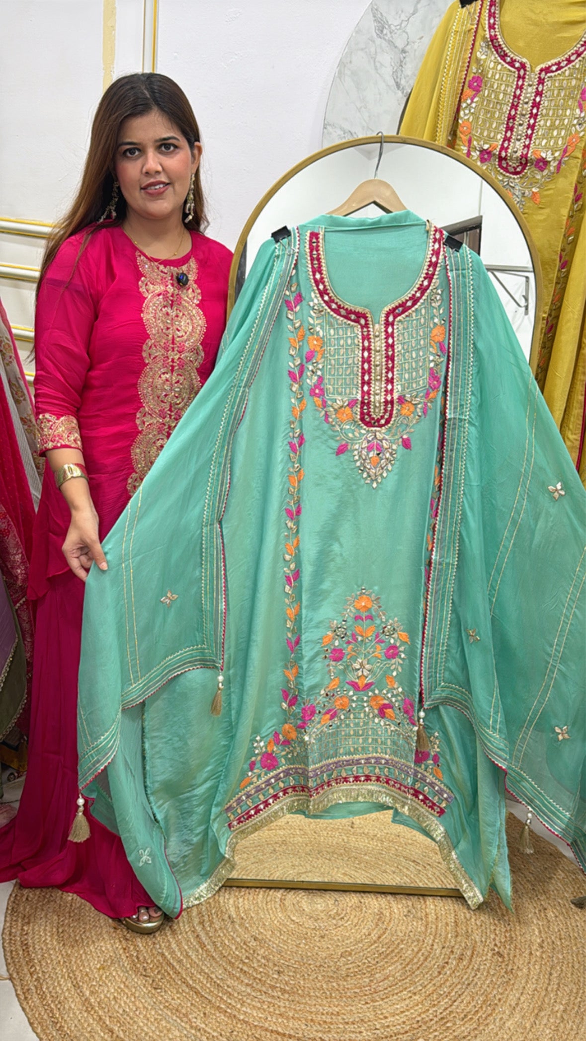 Designer partywear special pure silk premium gota work suit material along with designer heavy dupatta GF 556