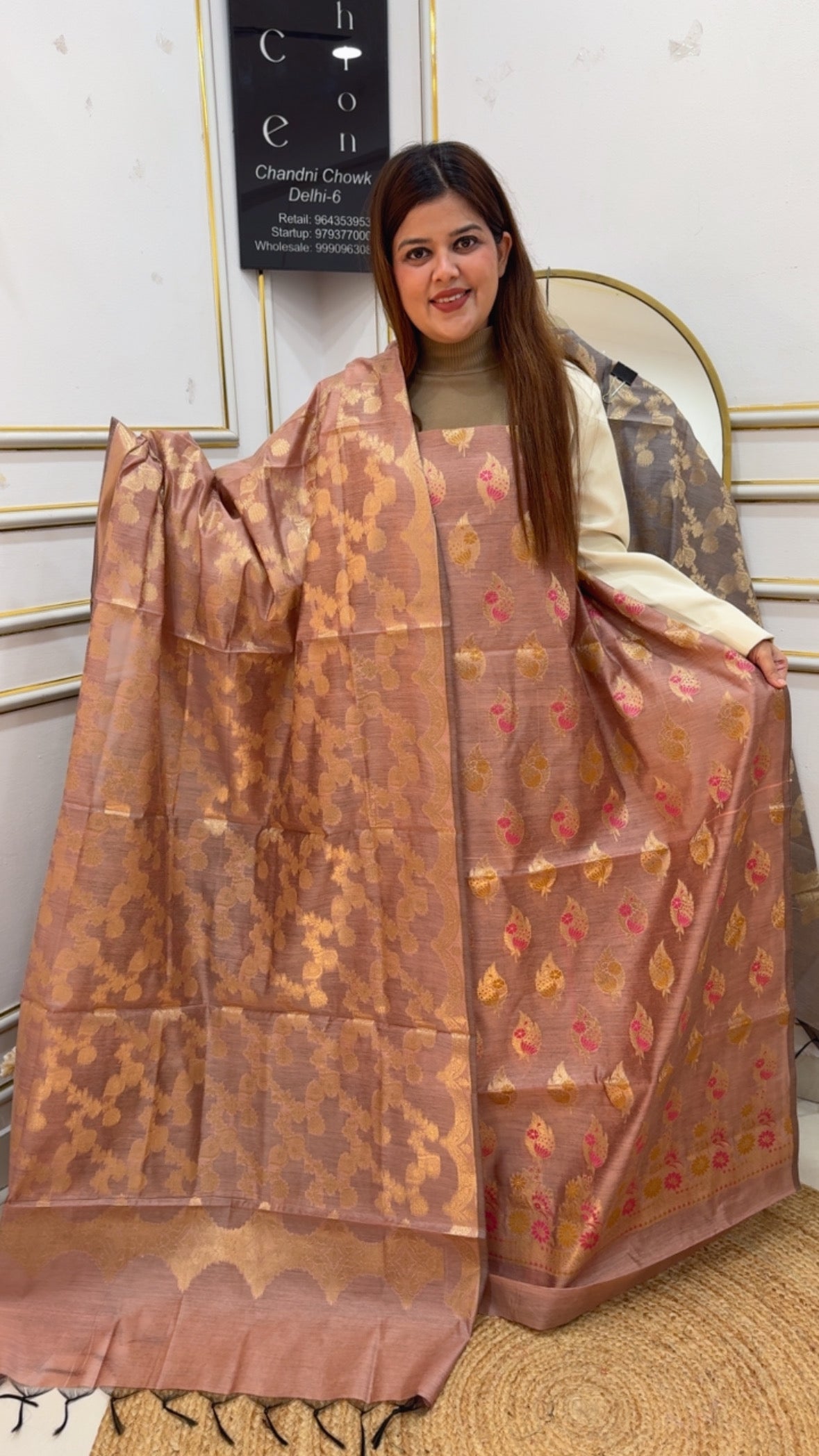 Premium Raw tusser paper silk fully weaved suit material along with full weaved silk dupatta GF869