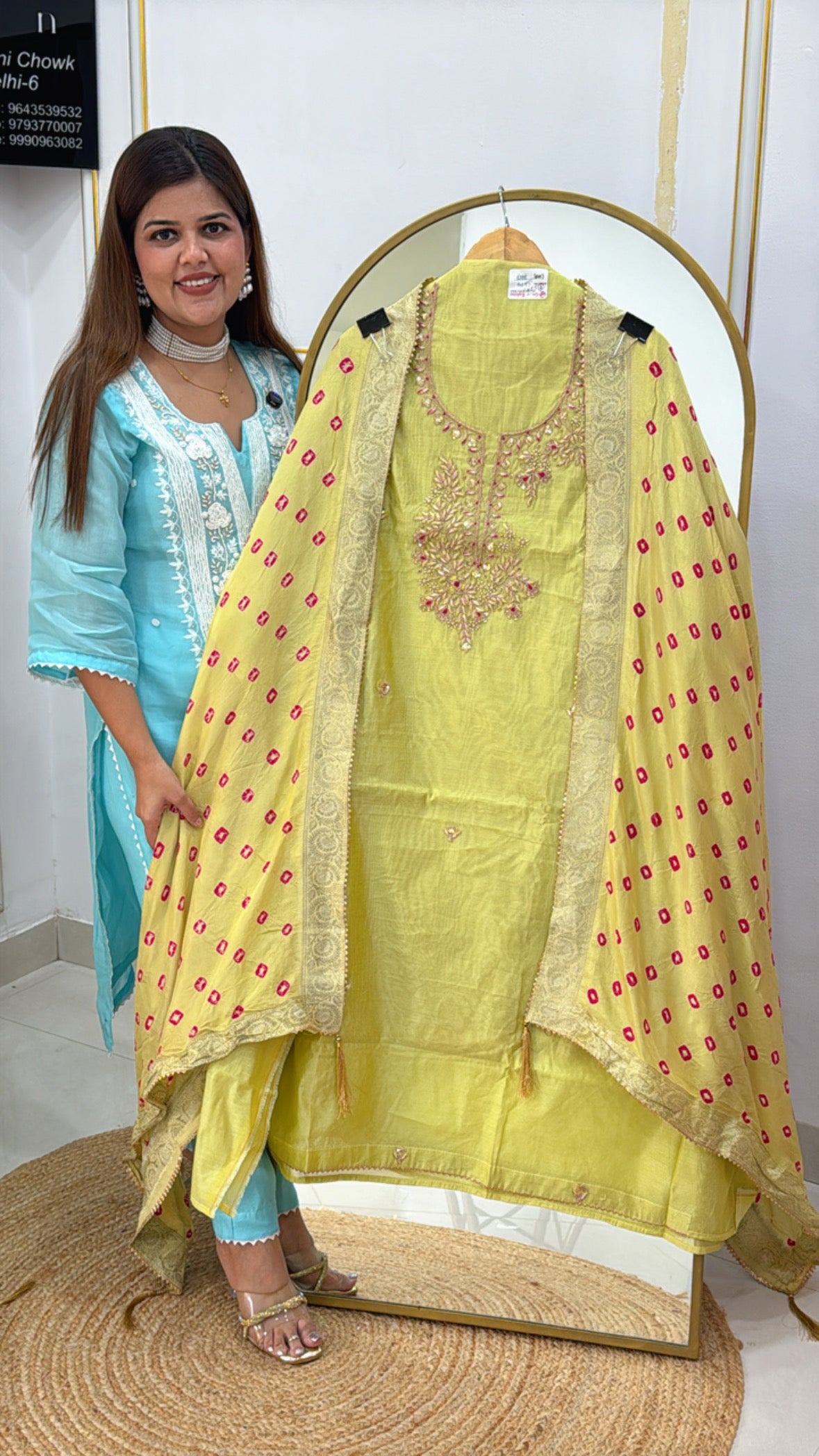 Party wear special pure chanderi silk material along with pure zari handwork over shirt with pure bandhej silk dupatta GF512