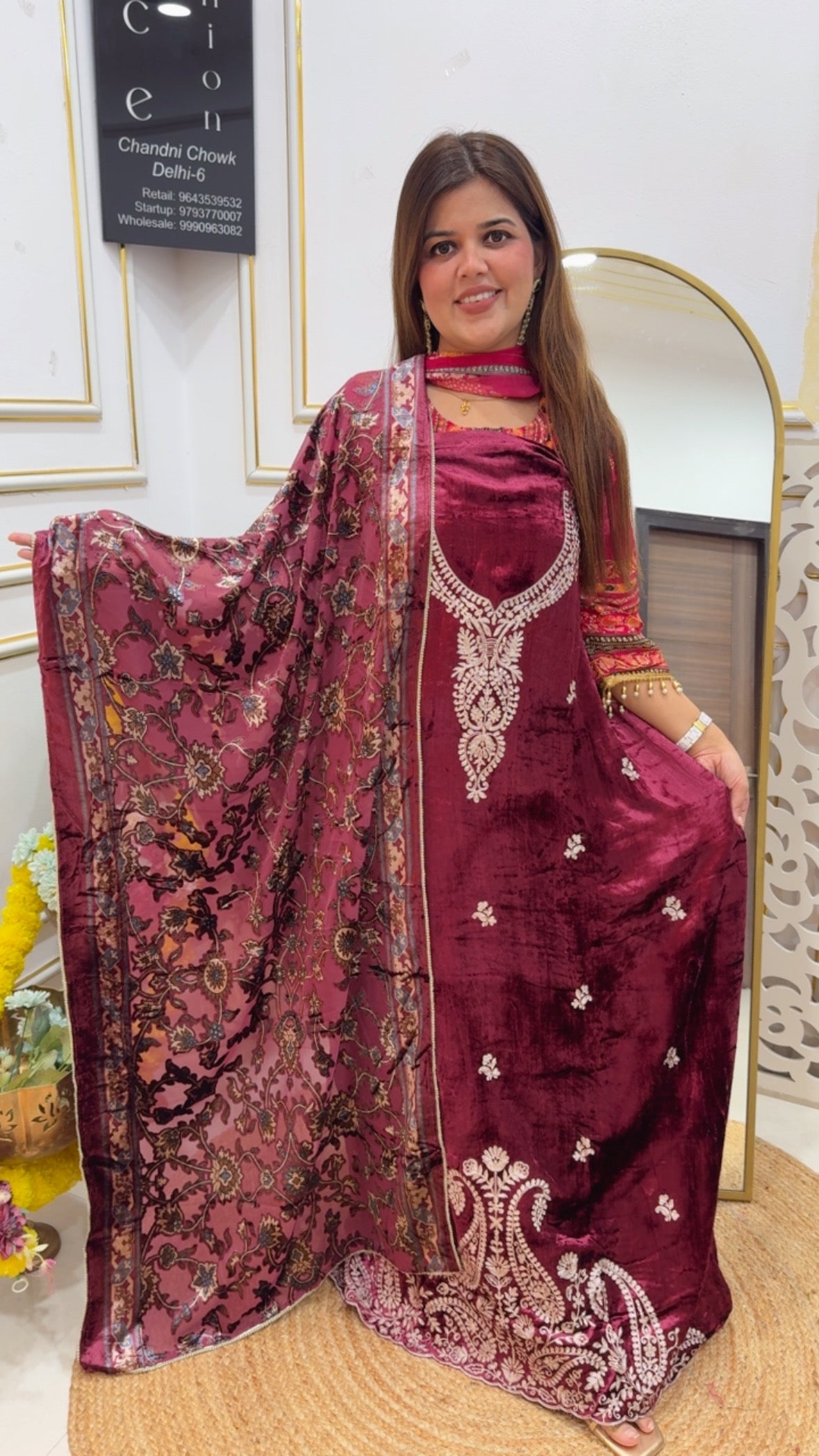 Premium luxury velvet suit material with super luxuries braso dupatta along with premium pure brocade bottom  GF768