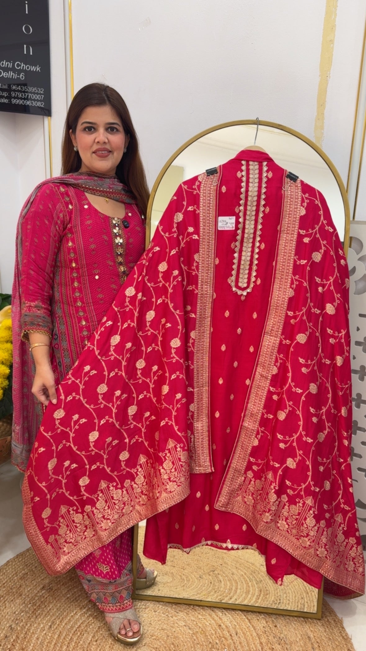 Premium pure dola silk wedding and partywear special weaved suit material with weaved silk dupatta GF714