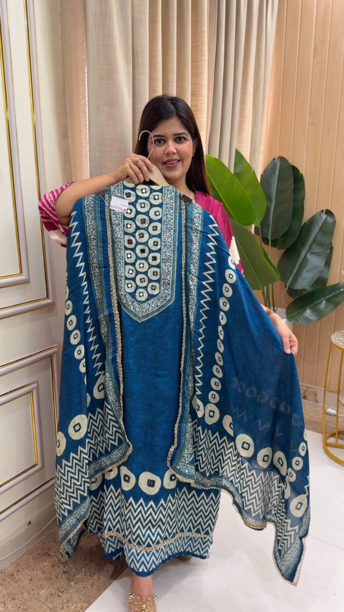 Stylish and classy premium gazzi muslin royal summer prints Gazzi inspired latest suit material GF1159 Dark Blue