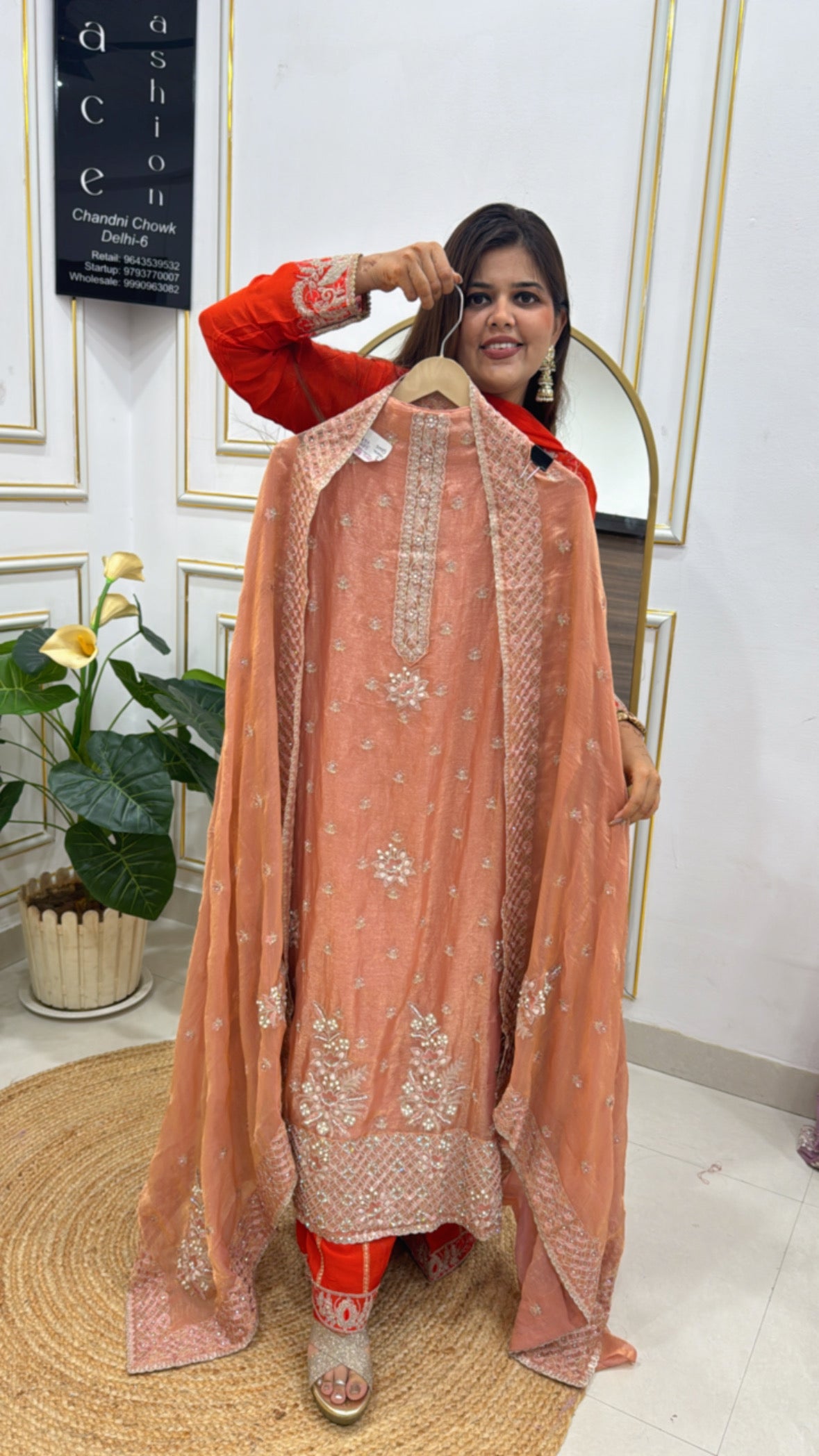 Pure Shimmer Glass Tissue Unstitched Suit with Hand Embroidery &amp; Doria Detailing GF 277