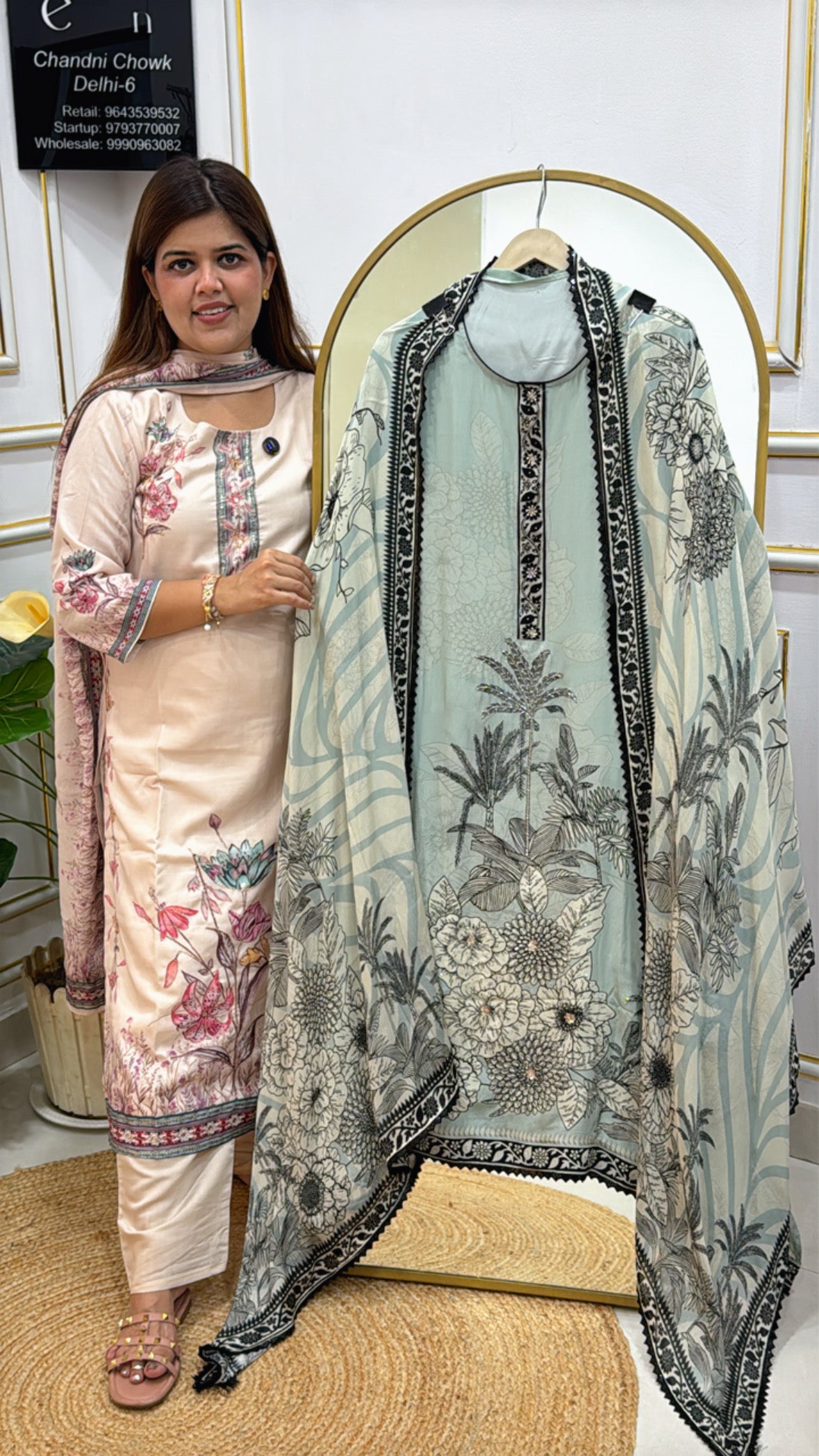 Premium Crepe Suit Material with Karachi Print, Handwork & Crepe Dupatta GF 351