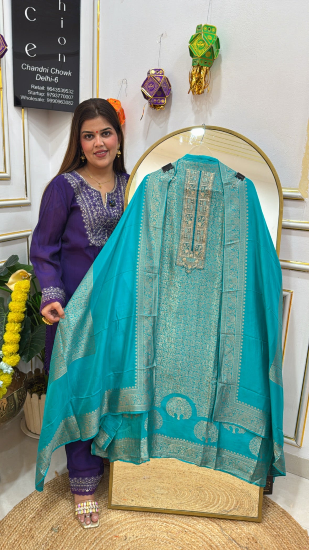 Premium pure bhagalpuri banglori raw silk material full jamdhani weaved suit material with full length banglori silk dupatta GF669