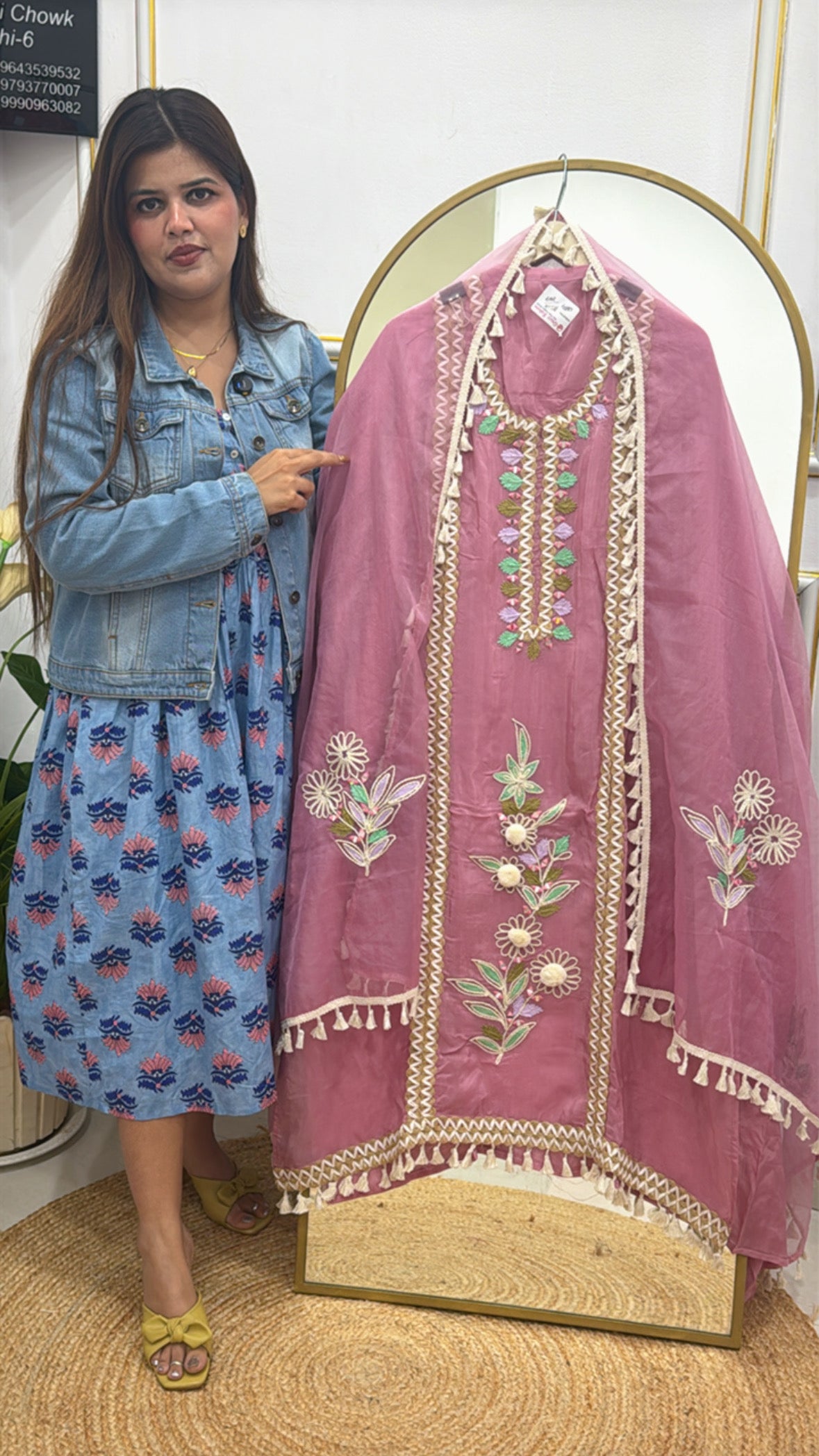 Premium Boho-Style Organza Unstitched Suit with 3D Detailing, Mirror Work &amp; Lace Accents GF 304